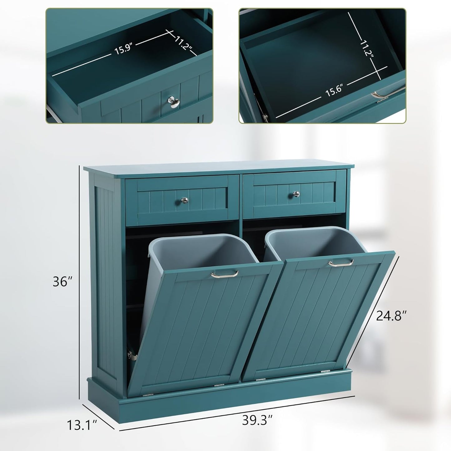 Tilt Out Double Trash Cabinet - TEAL BLUE - Image 2