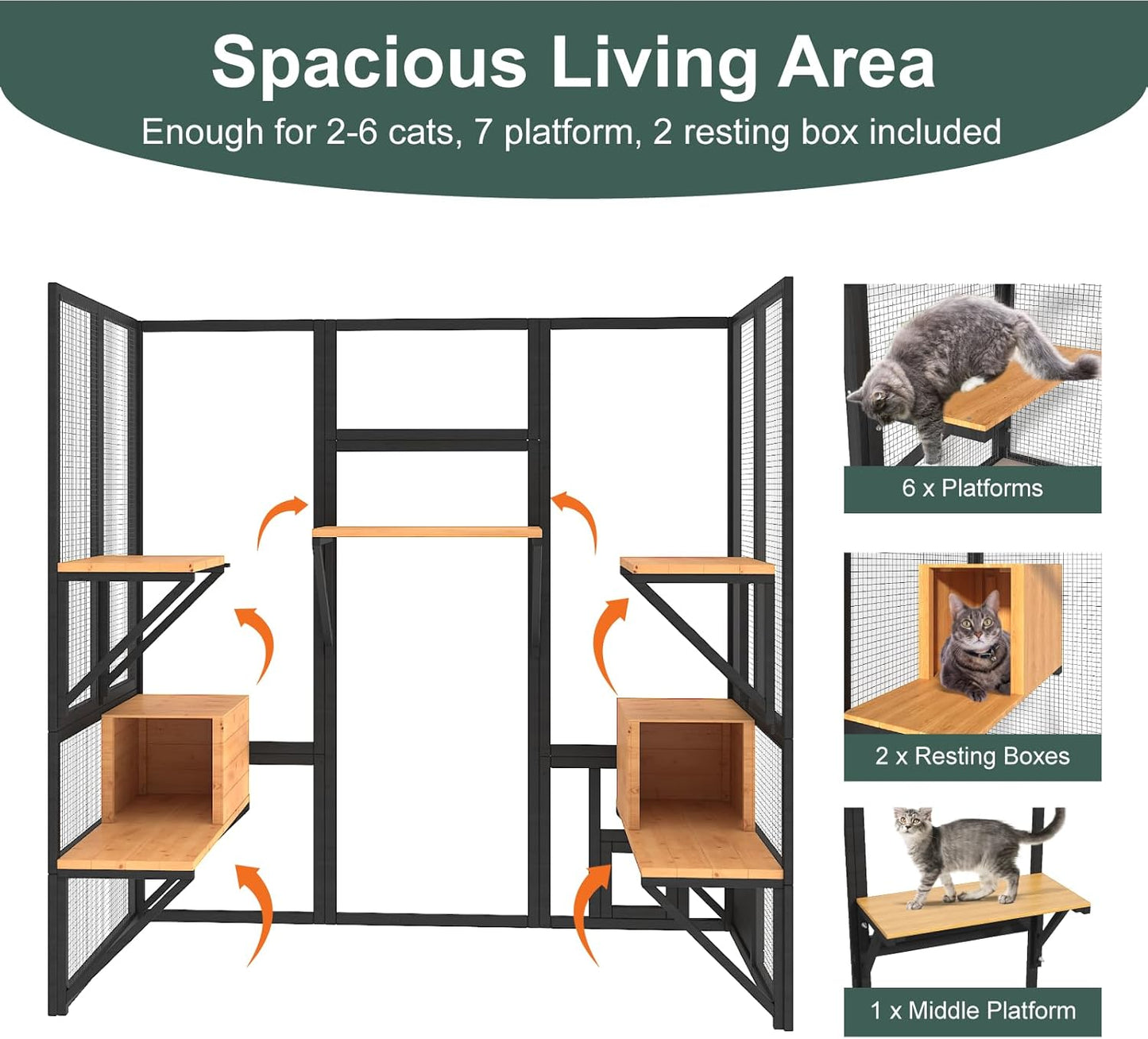 Cat Catio, Black Catio Outdoor Cat Enclosure, Large Cats House for Multiple Cats - Image 2