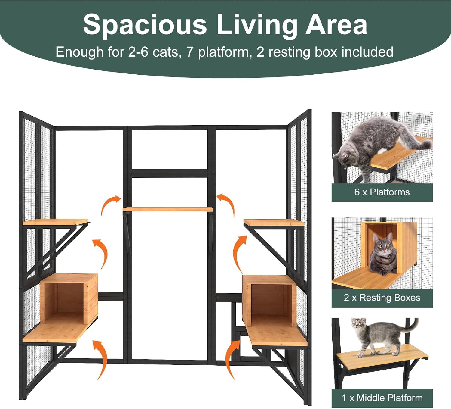 Cat Catio, Black Catio Outdoor Cat Enclosure, Large Cats House for Multiple Cats - Image 2
