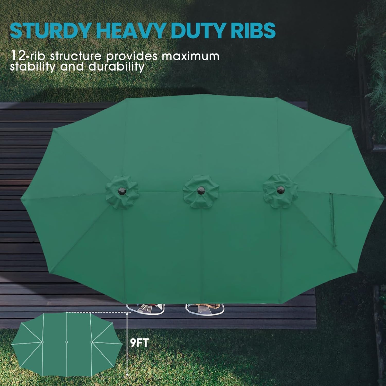Double-Sided Patio Umbrella - Green - Image 8