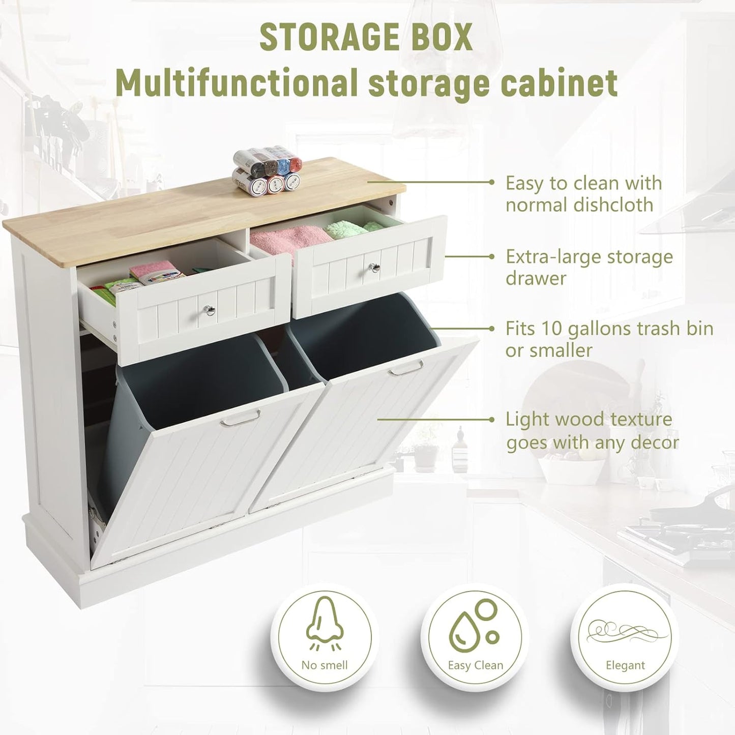 Tilt Out Double Trash Cabinet - WHITE - Image 6