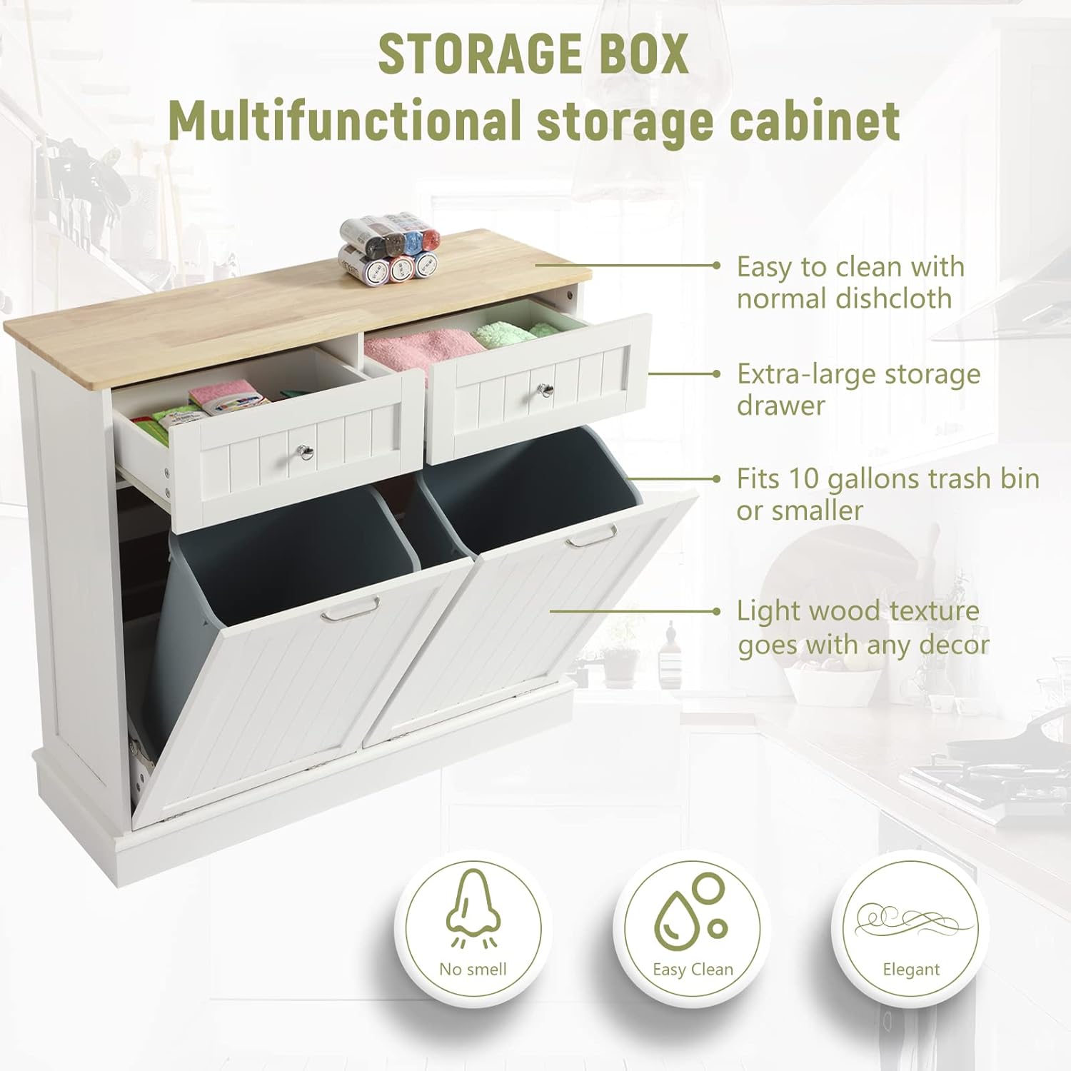 Tilt Out Double Trash Cabinet - WHITE - Image 6