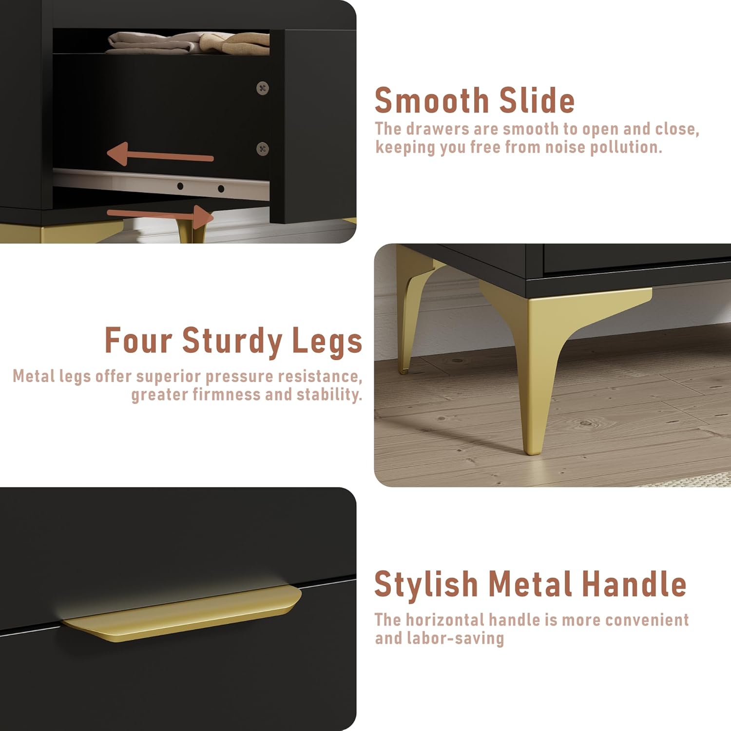 Dresser for Bedroom with 4 Drawers - Black - Image 4