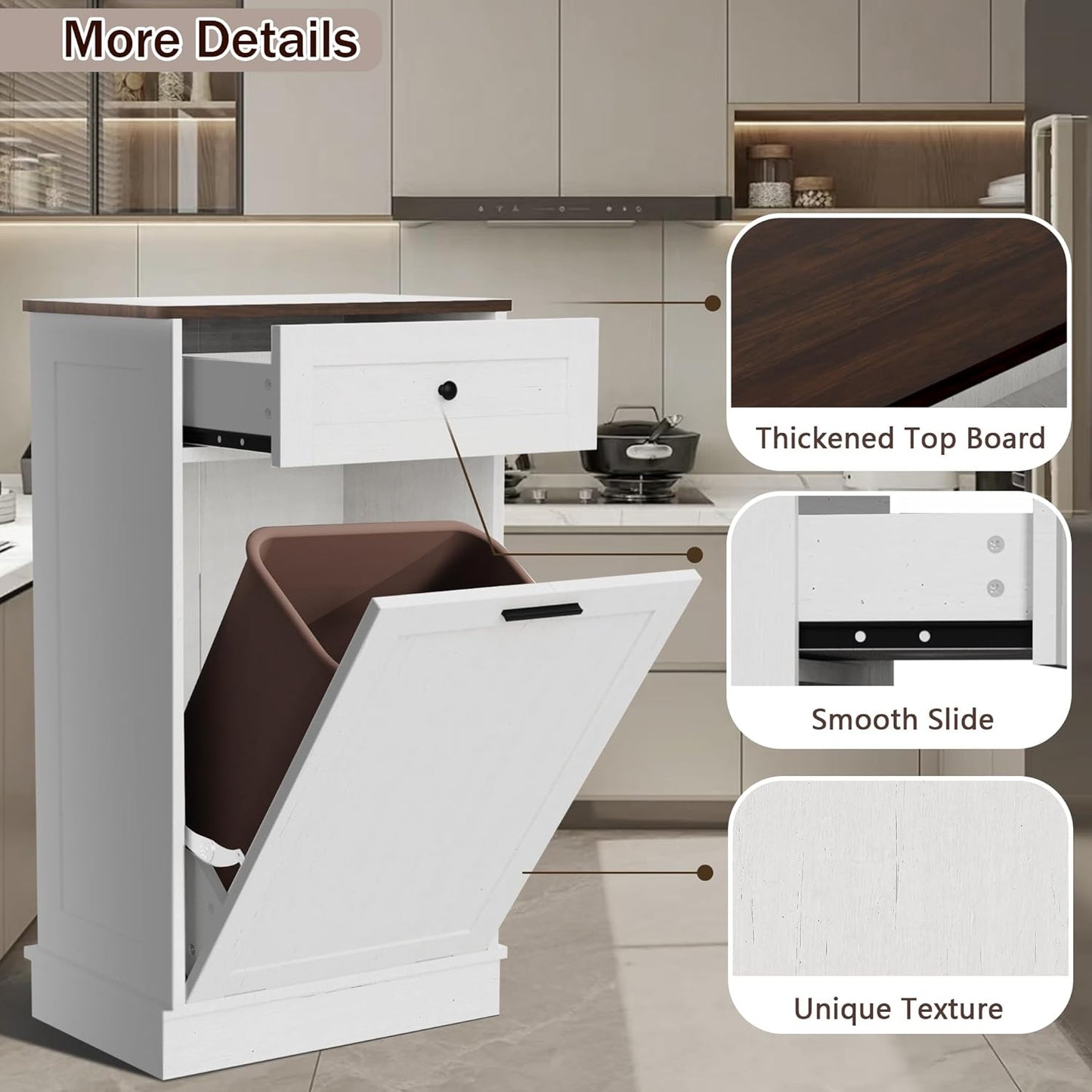 Tilt Out Trash Cabinet, Dog Proof Trash Can Holder Without Trashbin (White) - Image 4