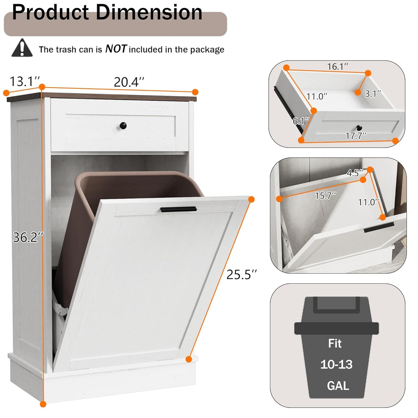 Tilt Out Trash Cabinet, Dog Proof Trash Can Holder Without Trashbin (White) - Image 2