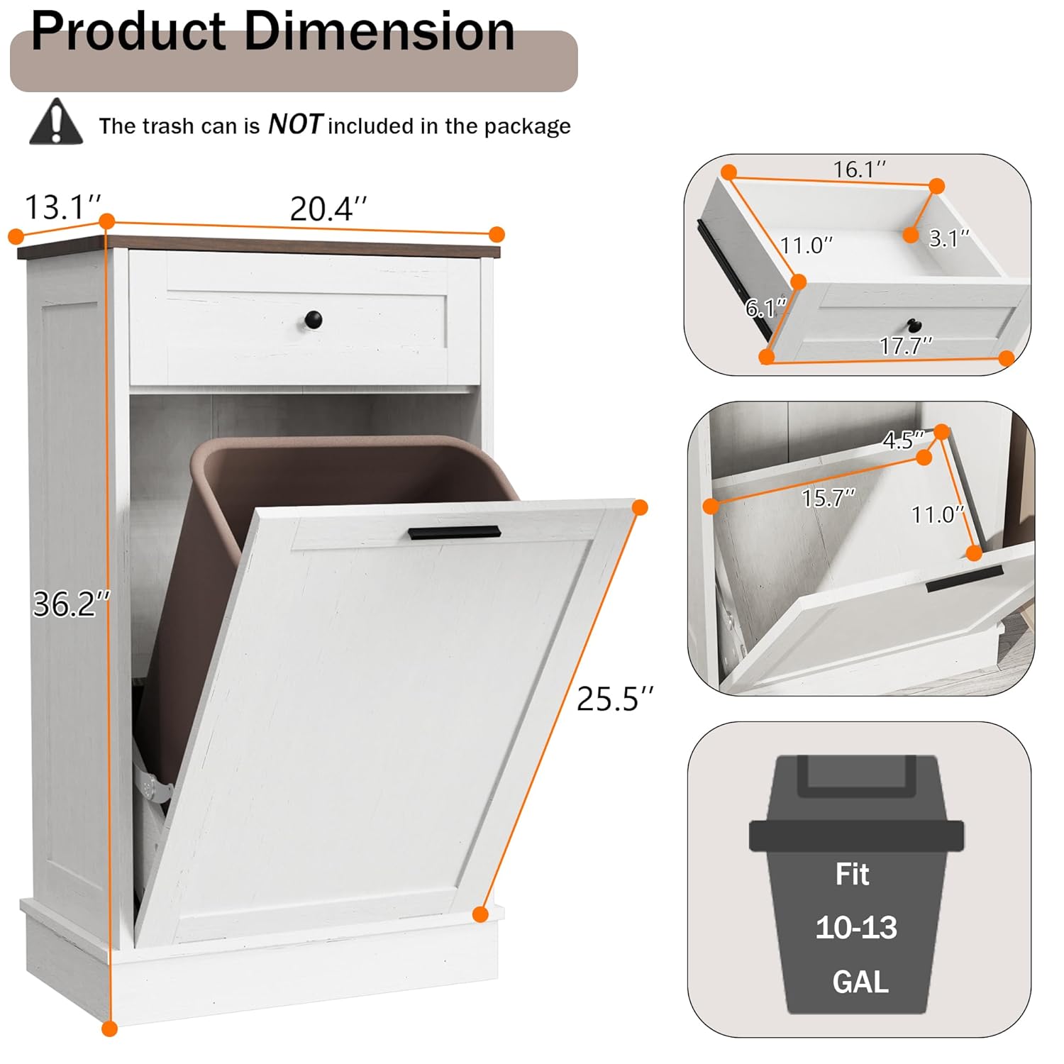 Tilt Out Trash Cabinet, Dog Proof Trash Can Holder Without Trashbin (White) - Image 2