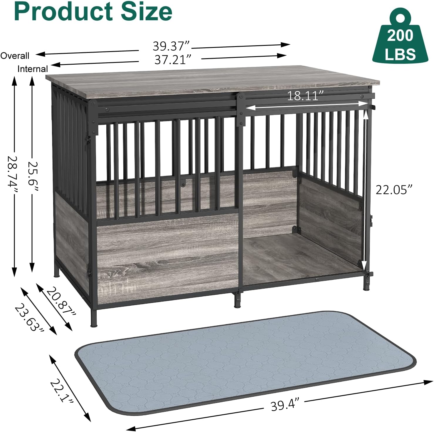 40 Inch Dog Crate Furniture with Cushion for Large Medium Dogs - Image 3