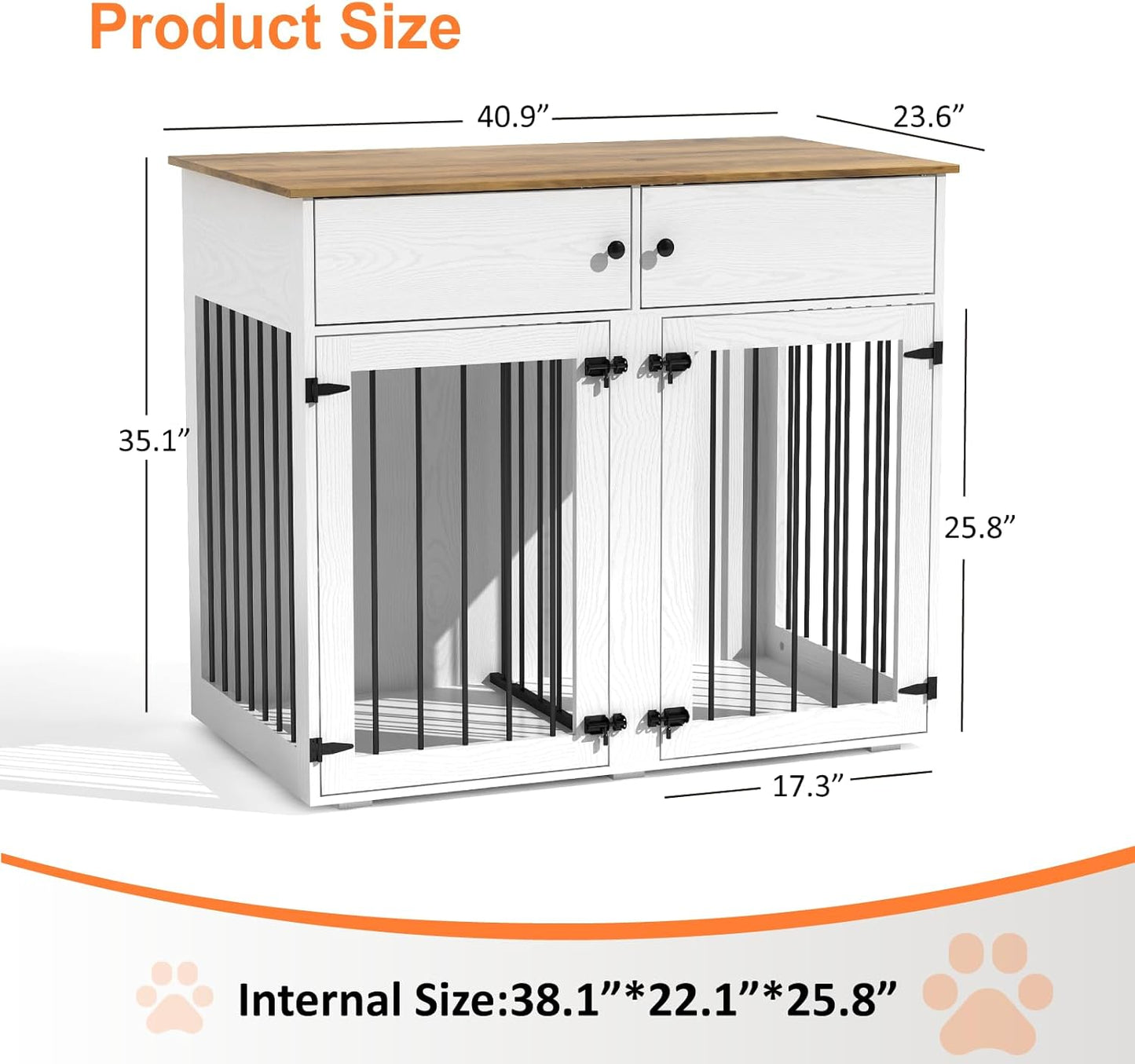 Dog Crate Furniture for 2 Dogs, 41 Inch Double Dog Cage with Removable Divider - Image 2
