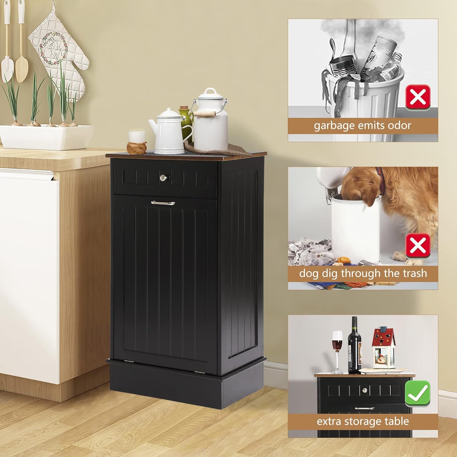 Tilt Out Single Trash Cabinet - BLACK - Image 7