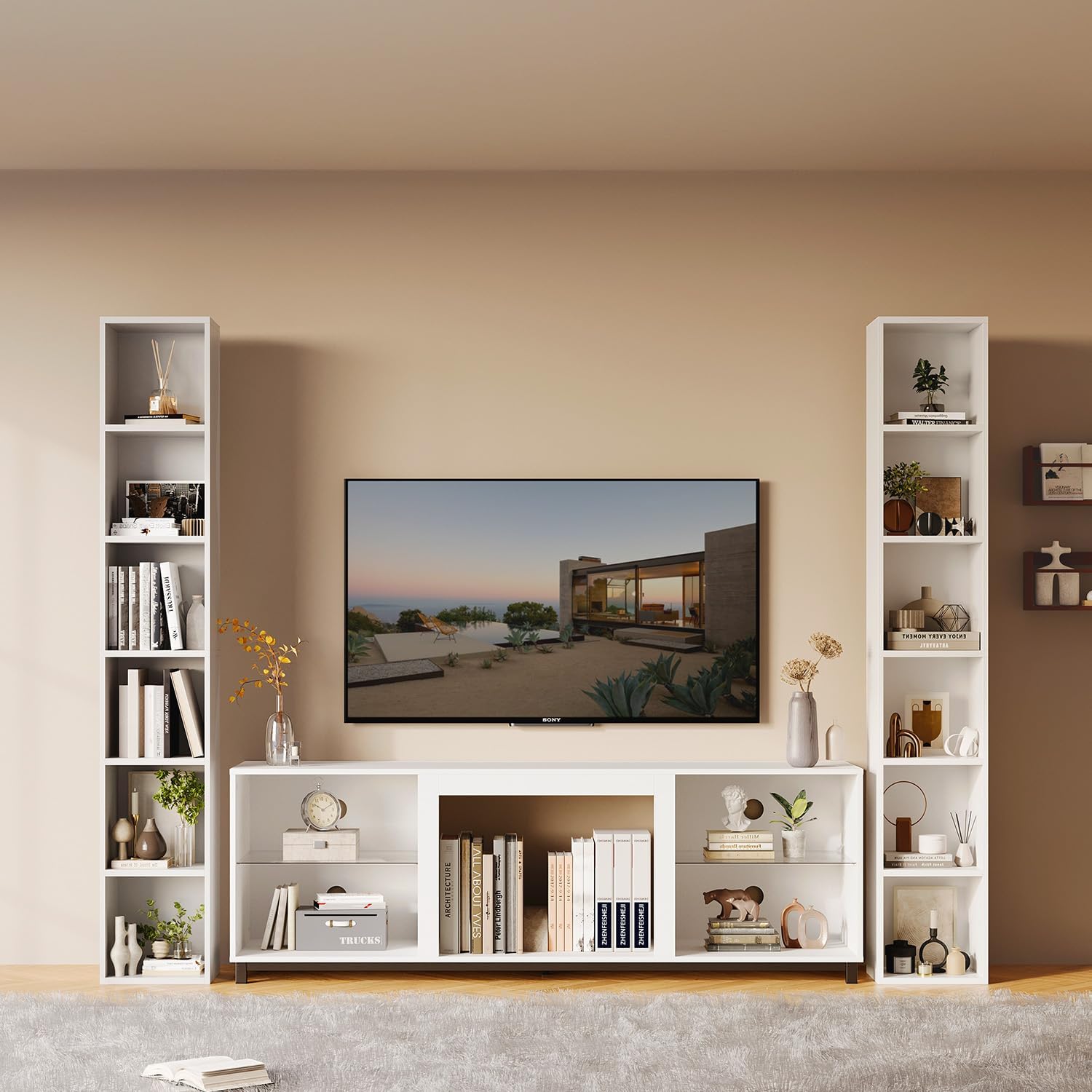 71.5" Tall Narrow Bookshelf, 6-Tier Cube Display Rack - Image 4
