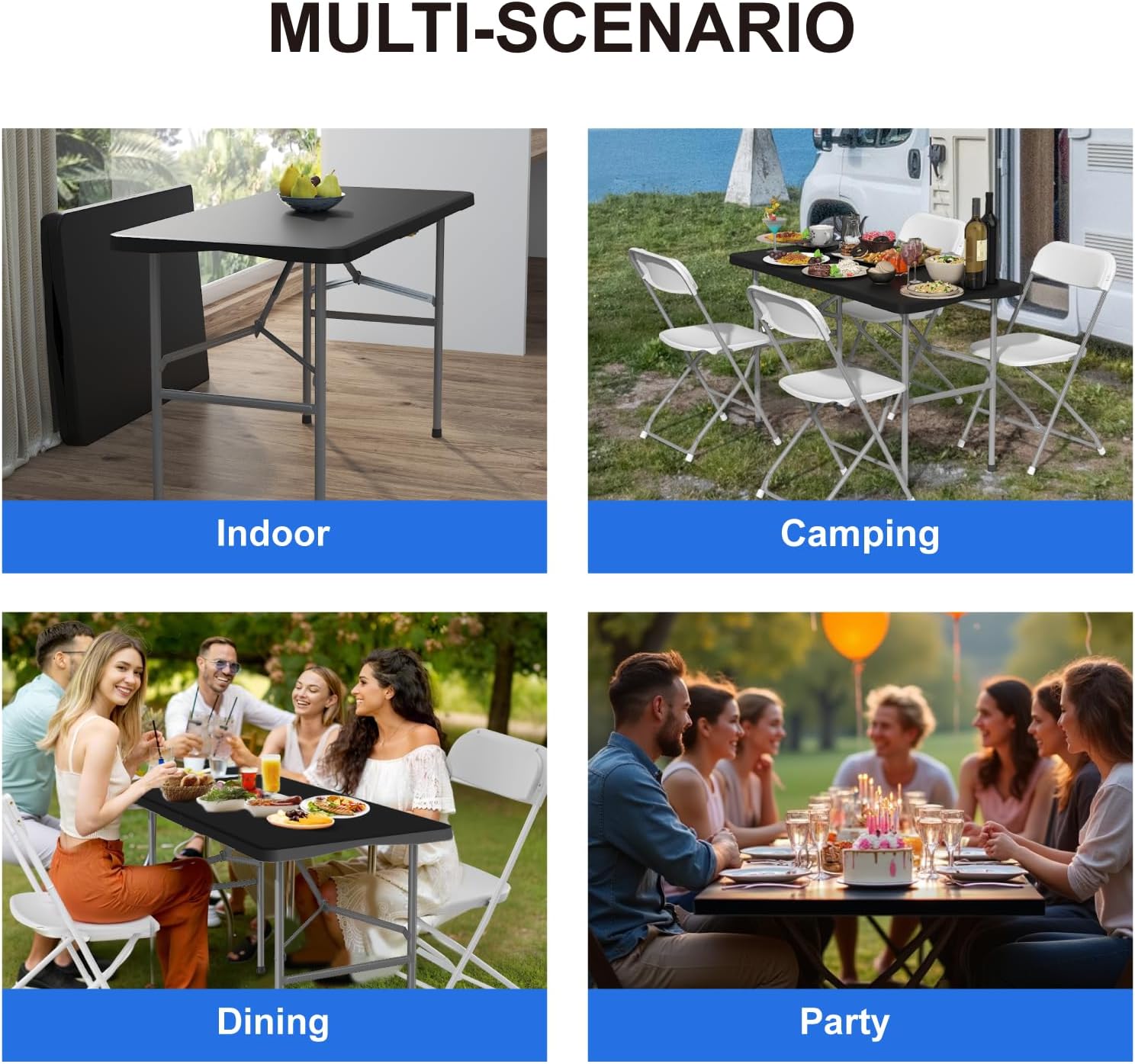 Foldable Table 4ft, Plastic Folding Table-BLACK - Image 7