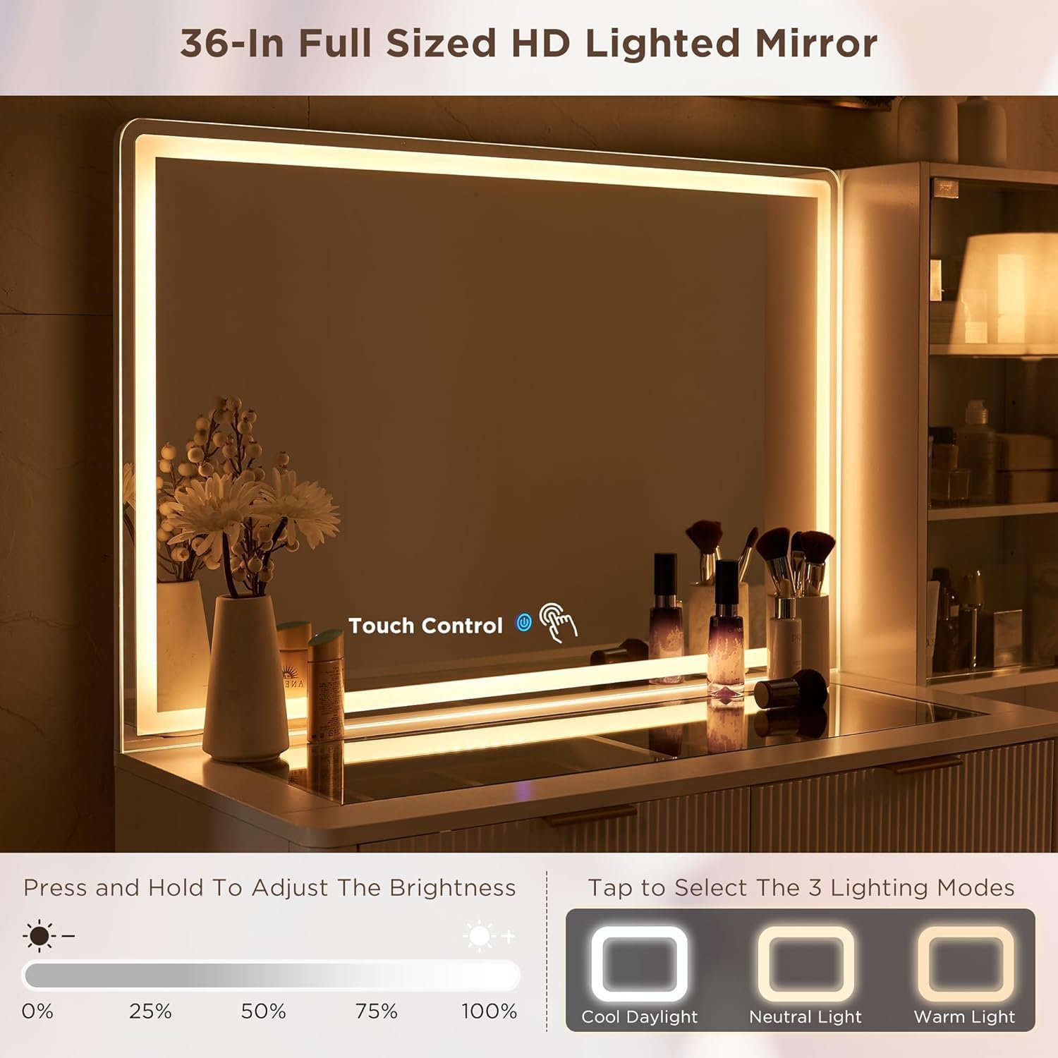 Makeup Vanity Desk with 36" HD Lighted Mirror - Image 2