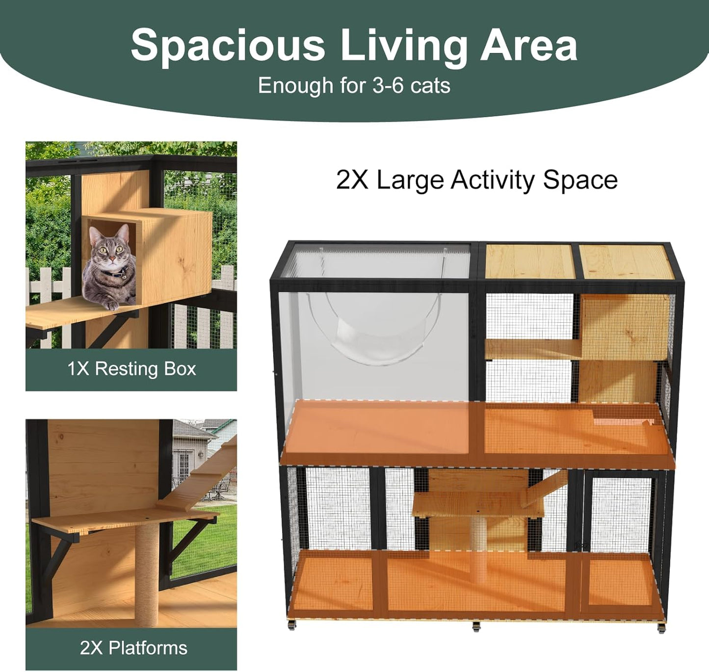 Large Catio with Wheels, 4 Tier Cat Enclosures House - Image 6