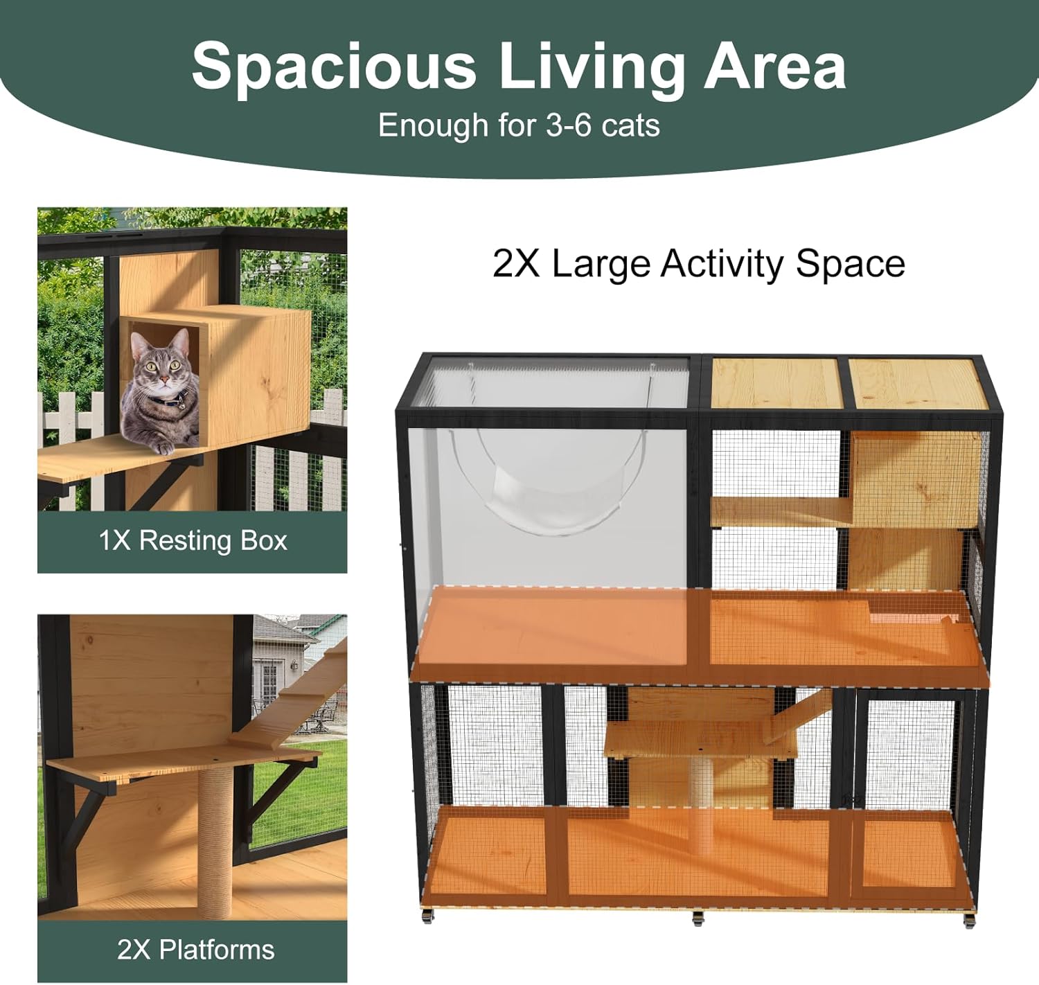 Large Catio with Wheels, 4 Tier Cat Enclosures House - Image 6