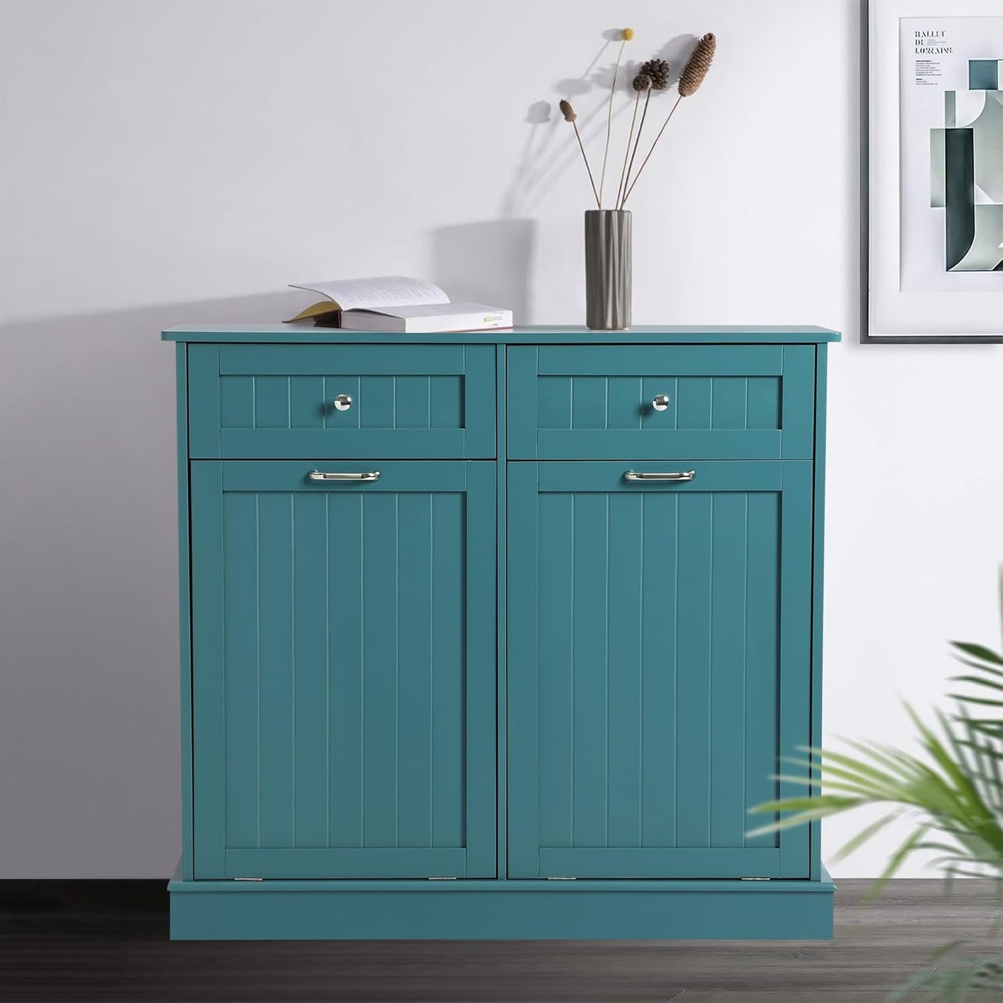 Tilt Out Double Trash Cabinet - TEAL BLUE - Image 4