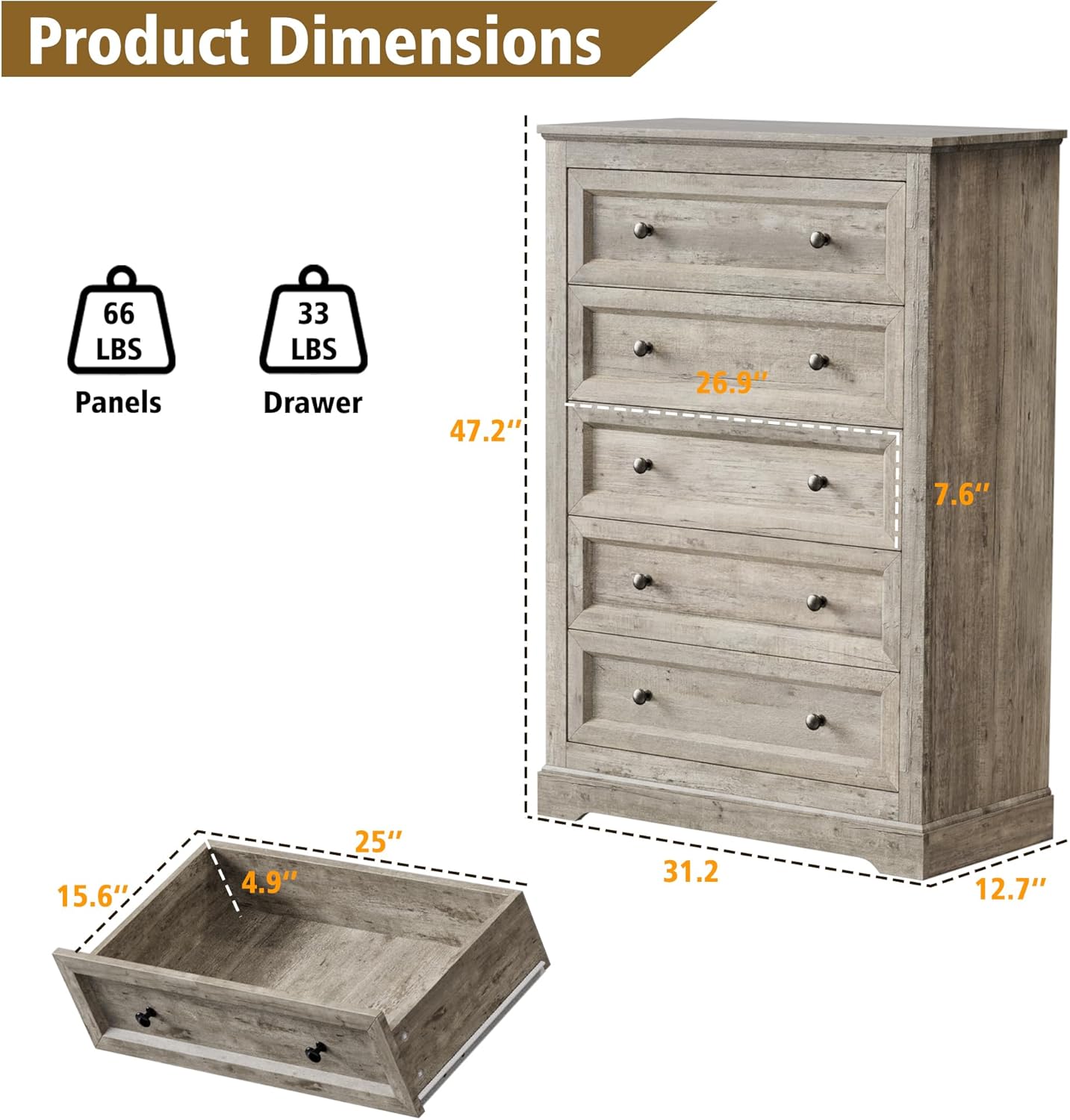 Farmhouse Dresser 5 Drawer (Grey) - Image 3