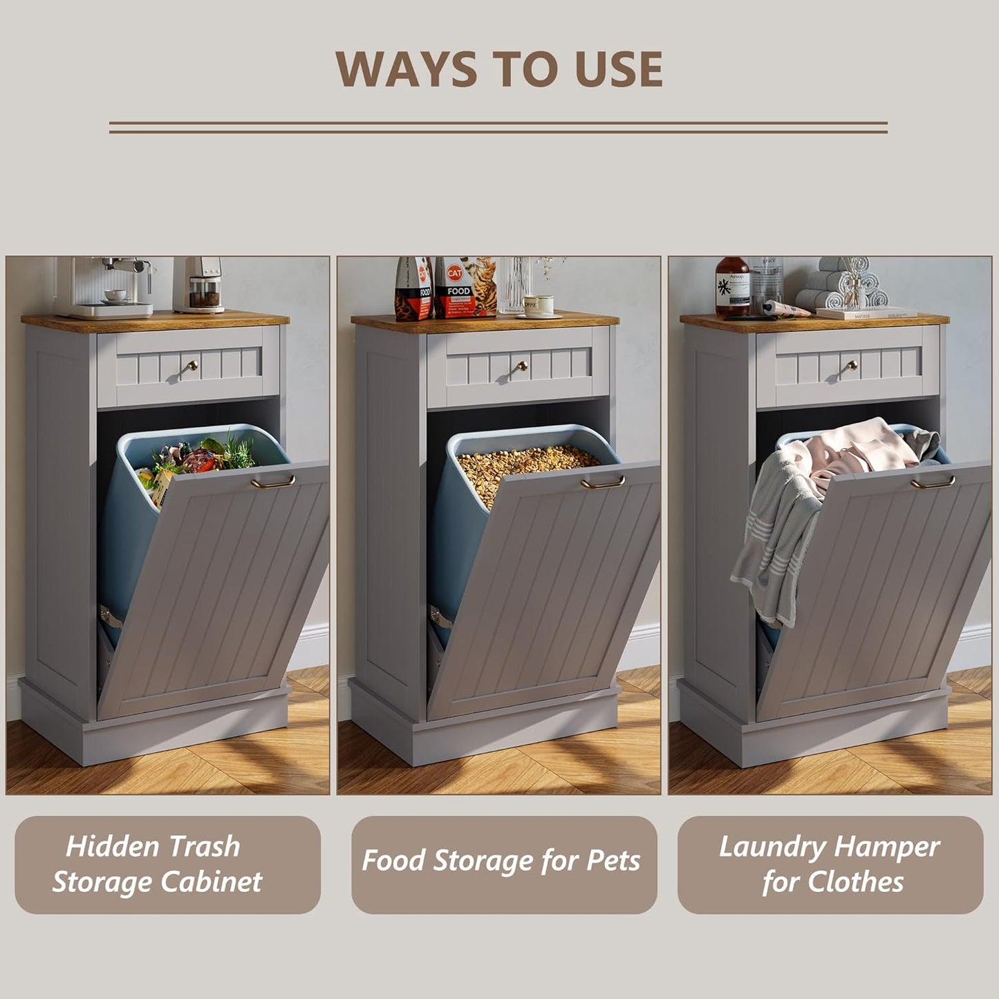 Tilt Out Trash Bin Cabinet - GRAY - Image 5