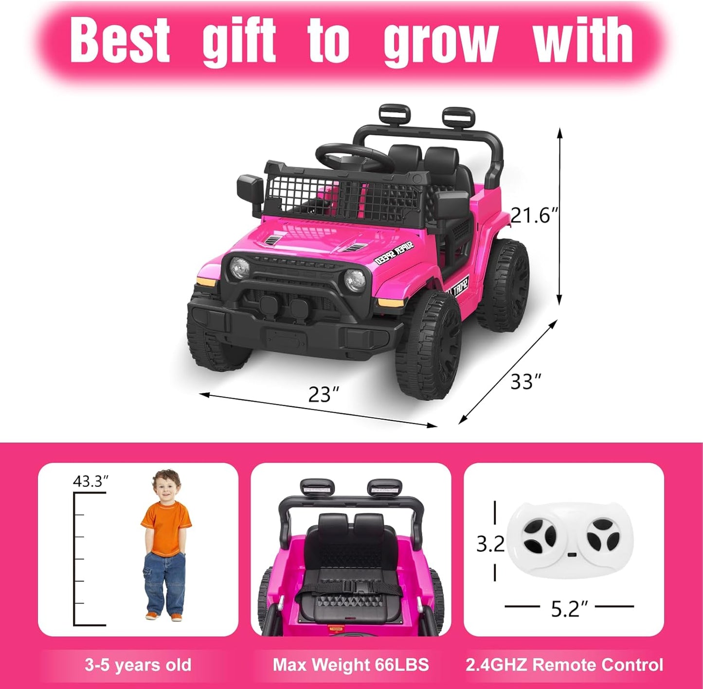 12V Ride on Car with Parent Remote Control - PINK - Image 3