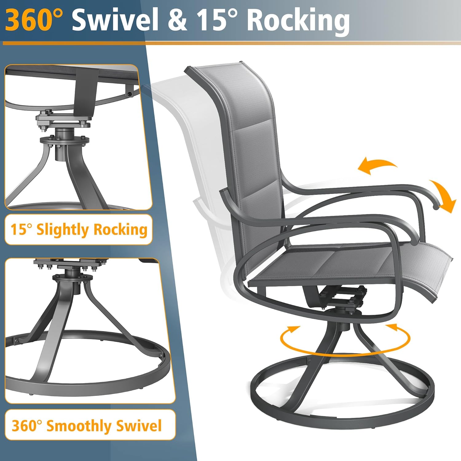 Patio Swivel Chair Set of 2 - Dark Grey - Image 6