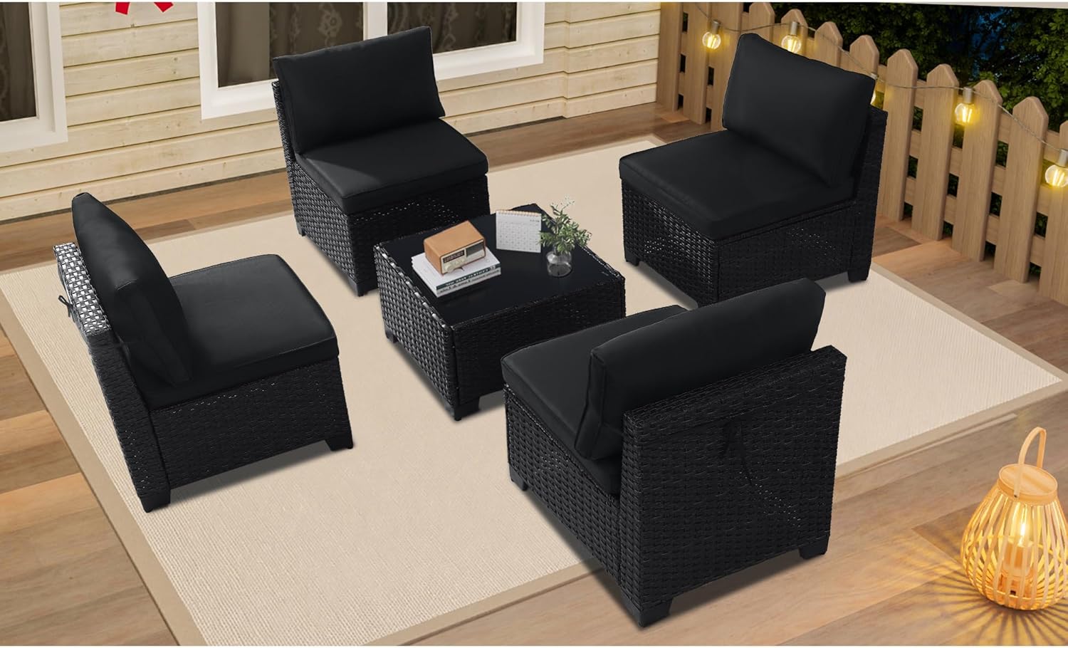 5 Piece Patio Furniture Set, Outdoor Patio Furniture Sets, Patio Conversation Set with Coffee Table, Cushions, All-Weather PE Rattan Sofa Set - Image 7