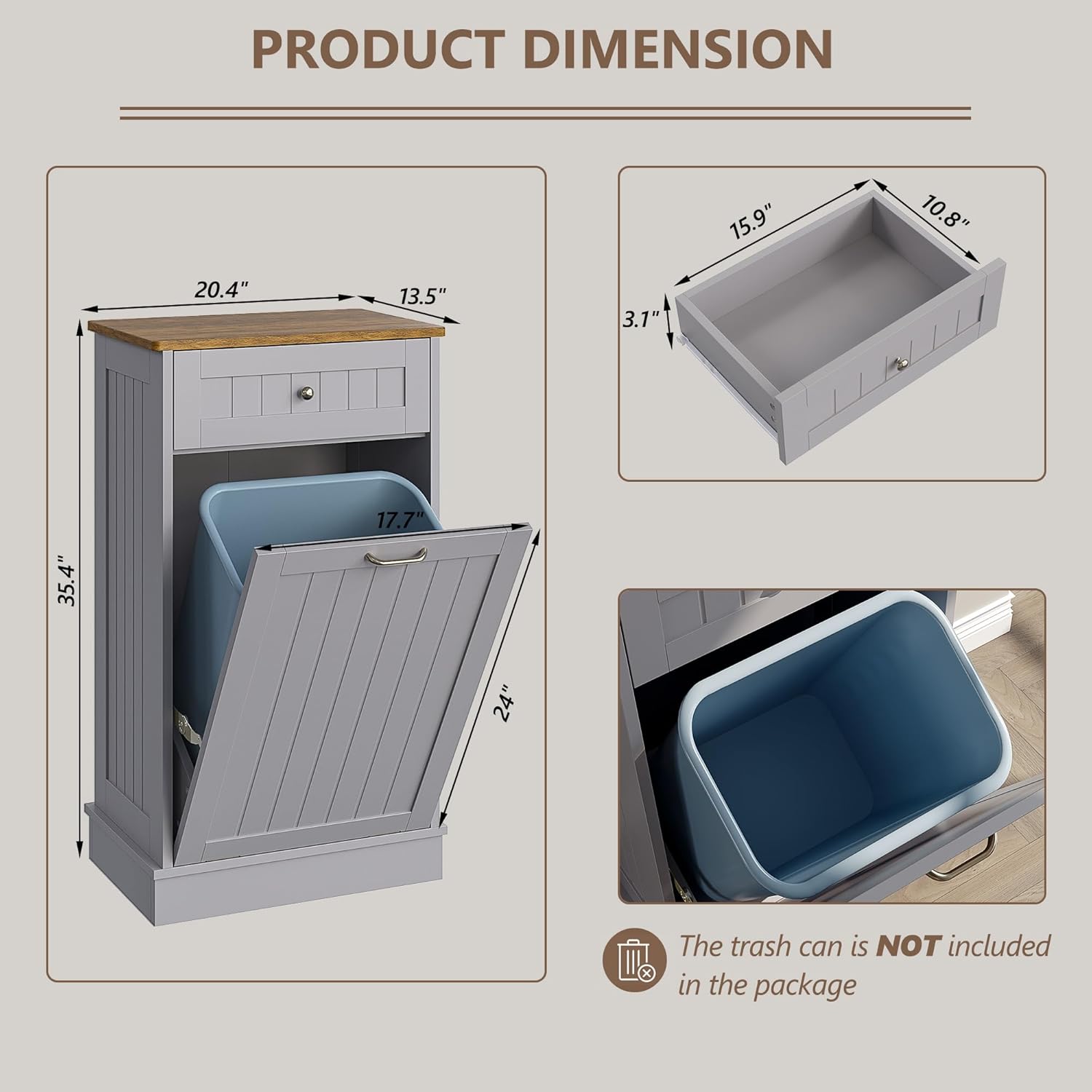Tilt Out Trash Bin Cabinet - GRAY - Image 2