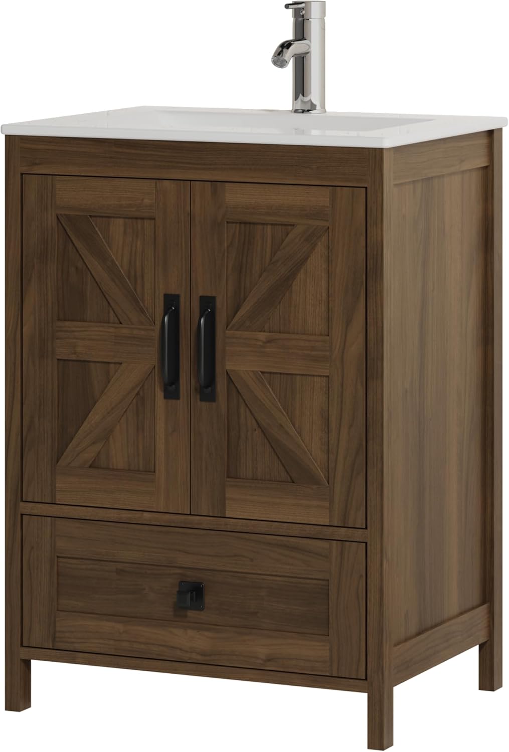 Bathroom Vanity with Ceramic Sink (24 Inch, Cabinet ONLY, Brown) - Image 3