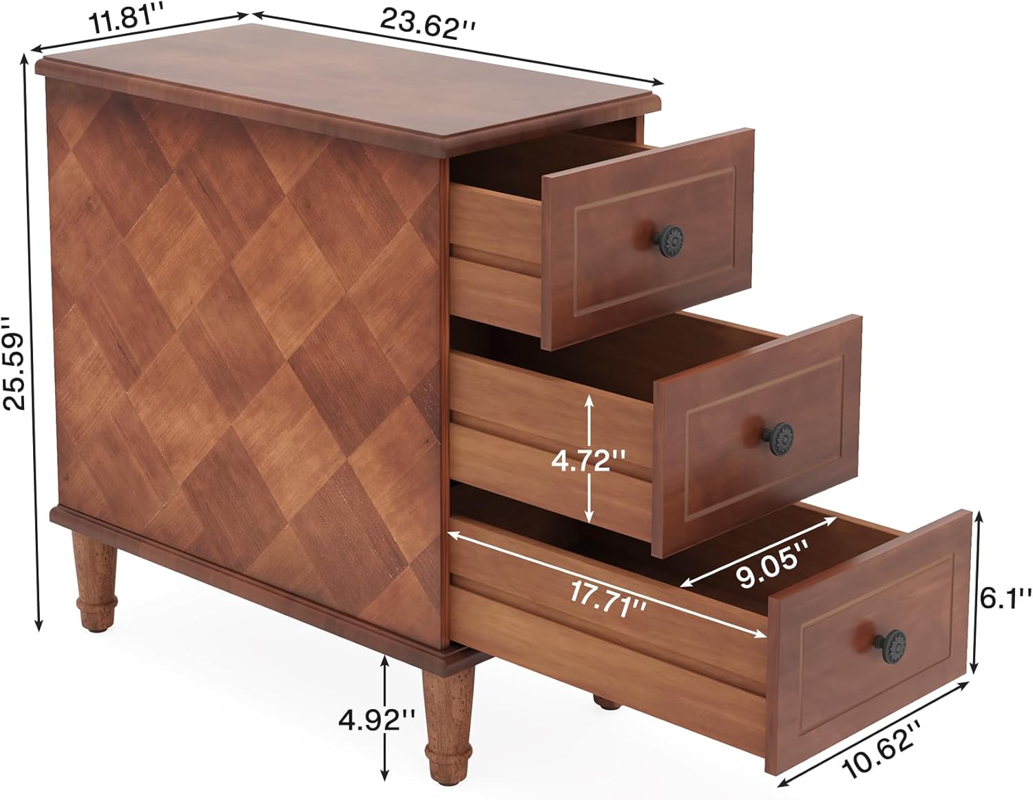 Solid Wood End Table, Fully Assembled Narrow Side Table with Drawers - Brown - Image 2