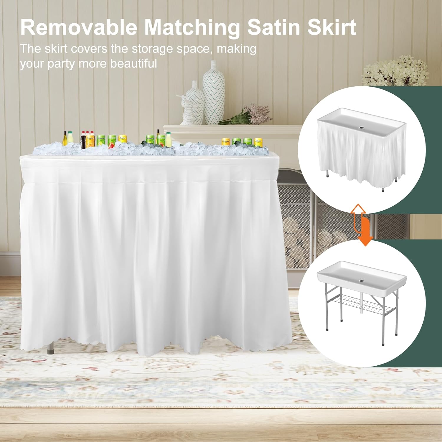 4 Foot Ice Cooler Table, Outdoor Cooler Table with Removable Matching Skirt and Shelf - Image 7