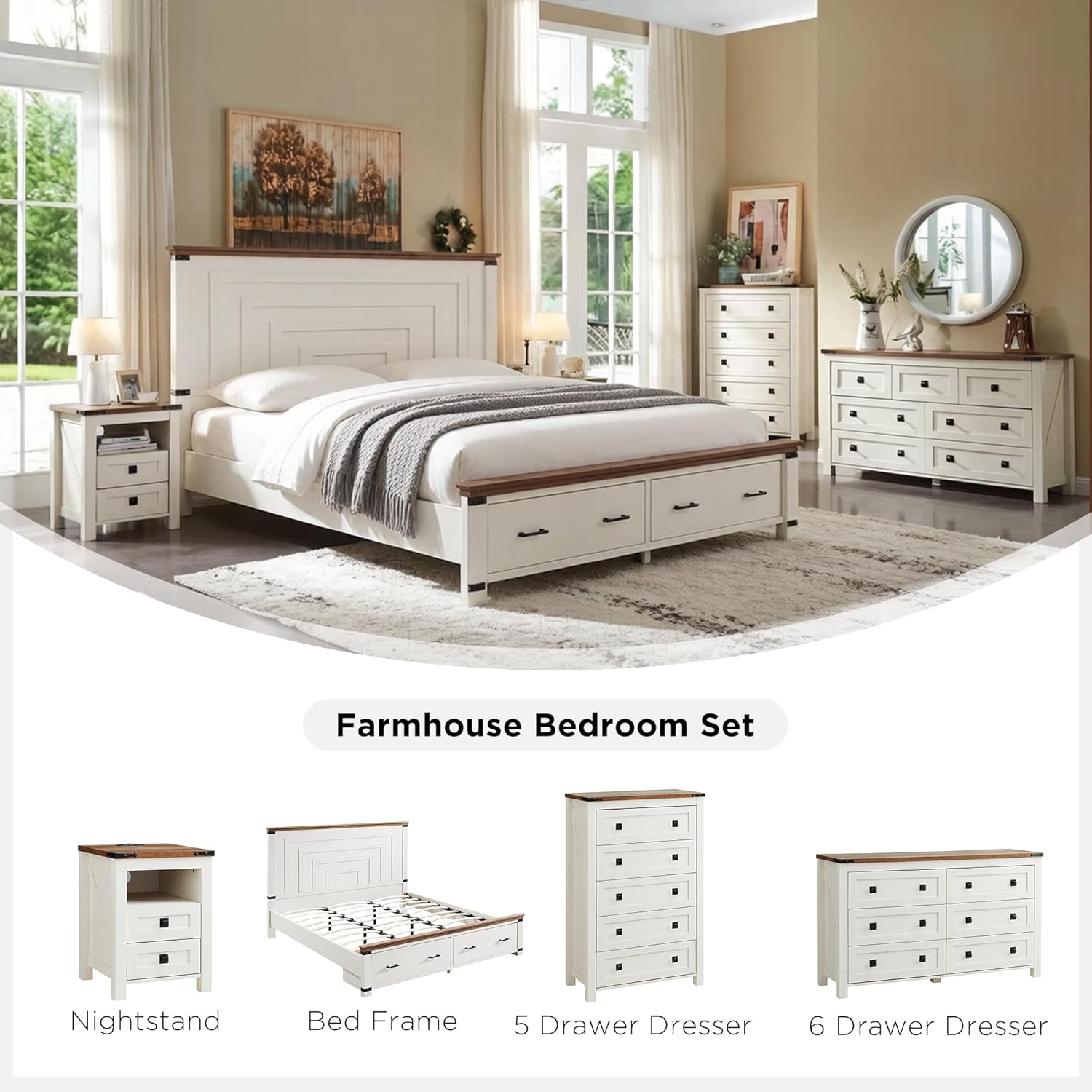 2 DRAWERS Nightstand with Charging Station - White - Image 8