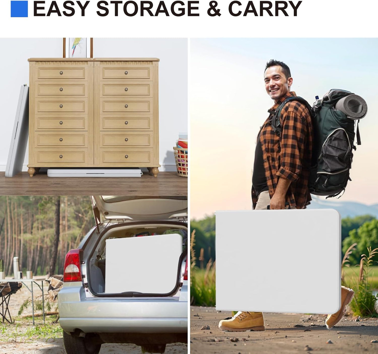 Foldable Table 6ft, Plastic Folding Table, Portable Heavy Duty Dining Table with Lock Function & Carrying Handle, Outdoor Indoor Foldable White Table for Camping Party Picnic - Image 5