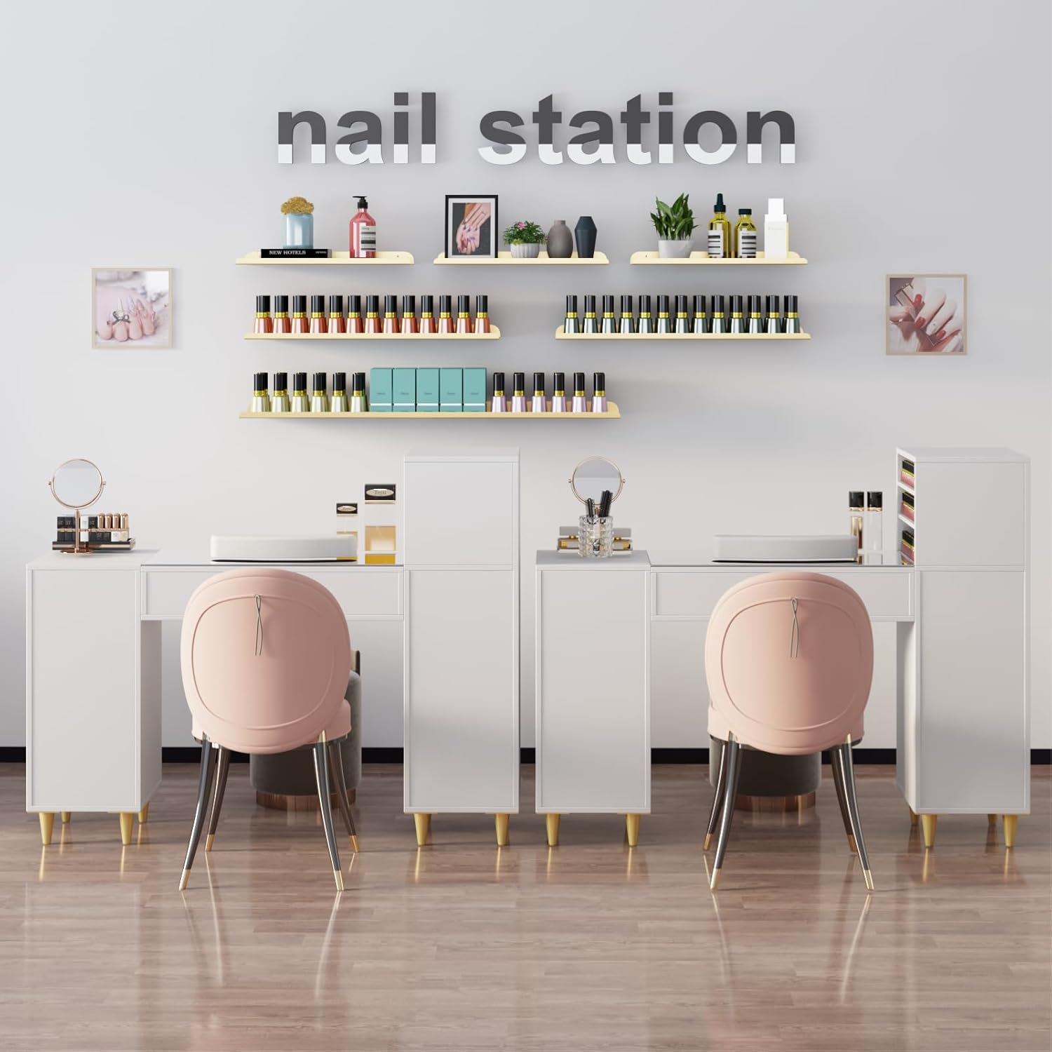 Manicure Table Nail Desk for Nail Tech w/Glass Top & Wrist Rest - Image 4