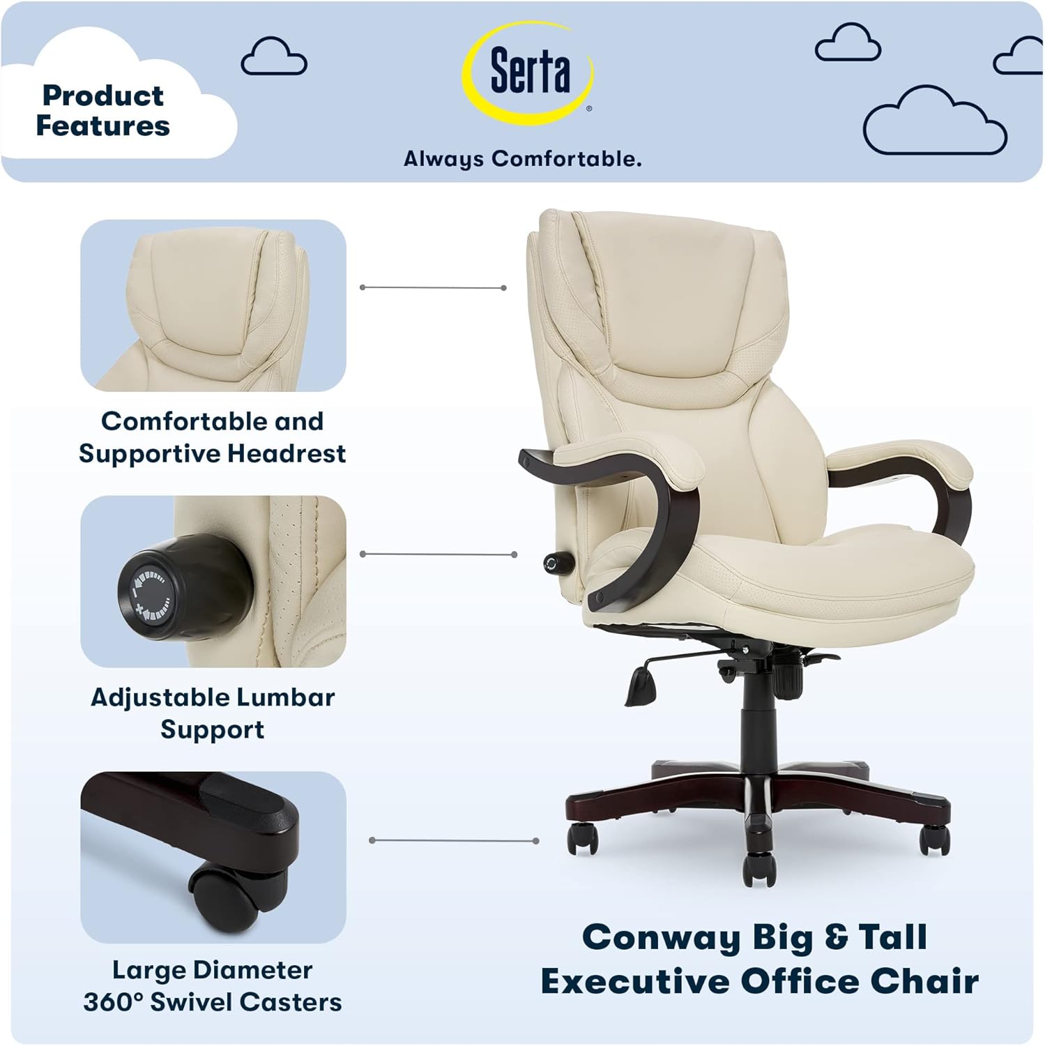 Serta Executive Office Chair - Ivory - Image 3