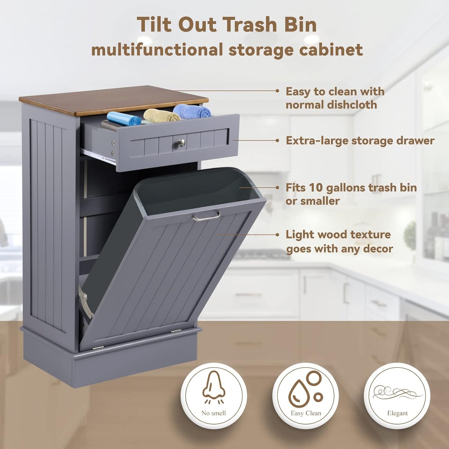 Tilt Out Single Trash Cabinet - GRAY - Image 3