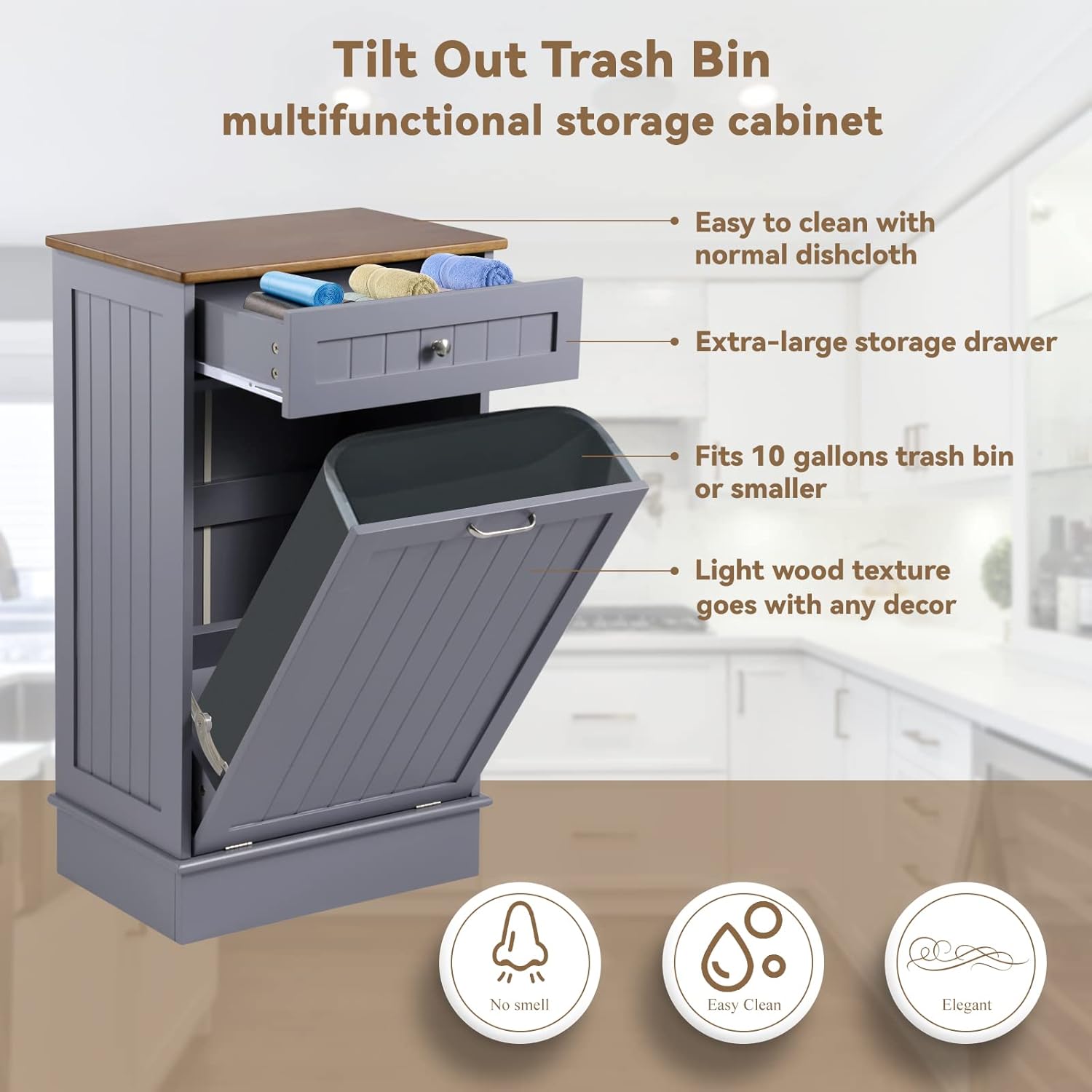 Tilt Out Single Trash Cabinet - GRAY - Image 3