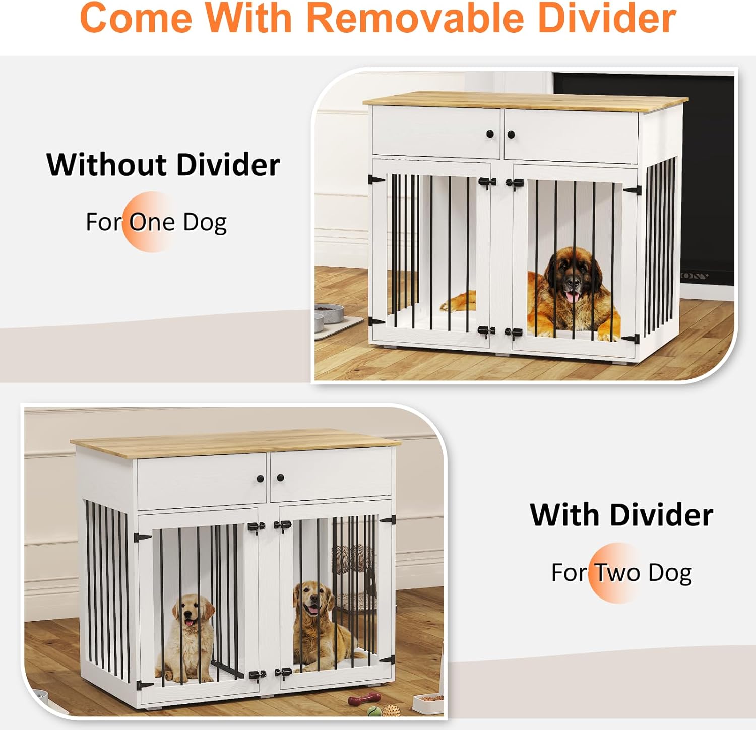 Dog Crate Furniture for 2 Dogs, 41 Inch Double Dog Cage with Removable Divider - Image 3