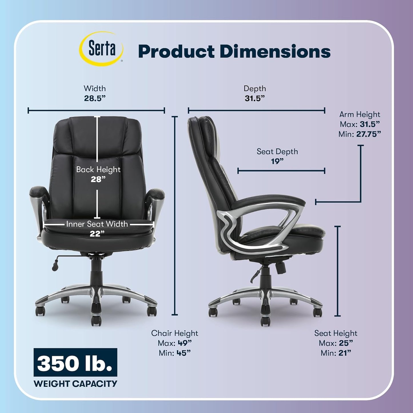Serta Big and Tall Executive Office Chair - Black - Image 3
