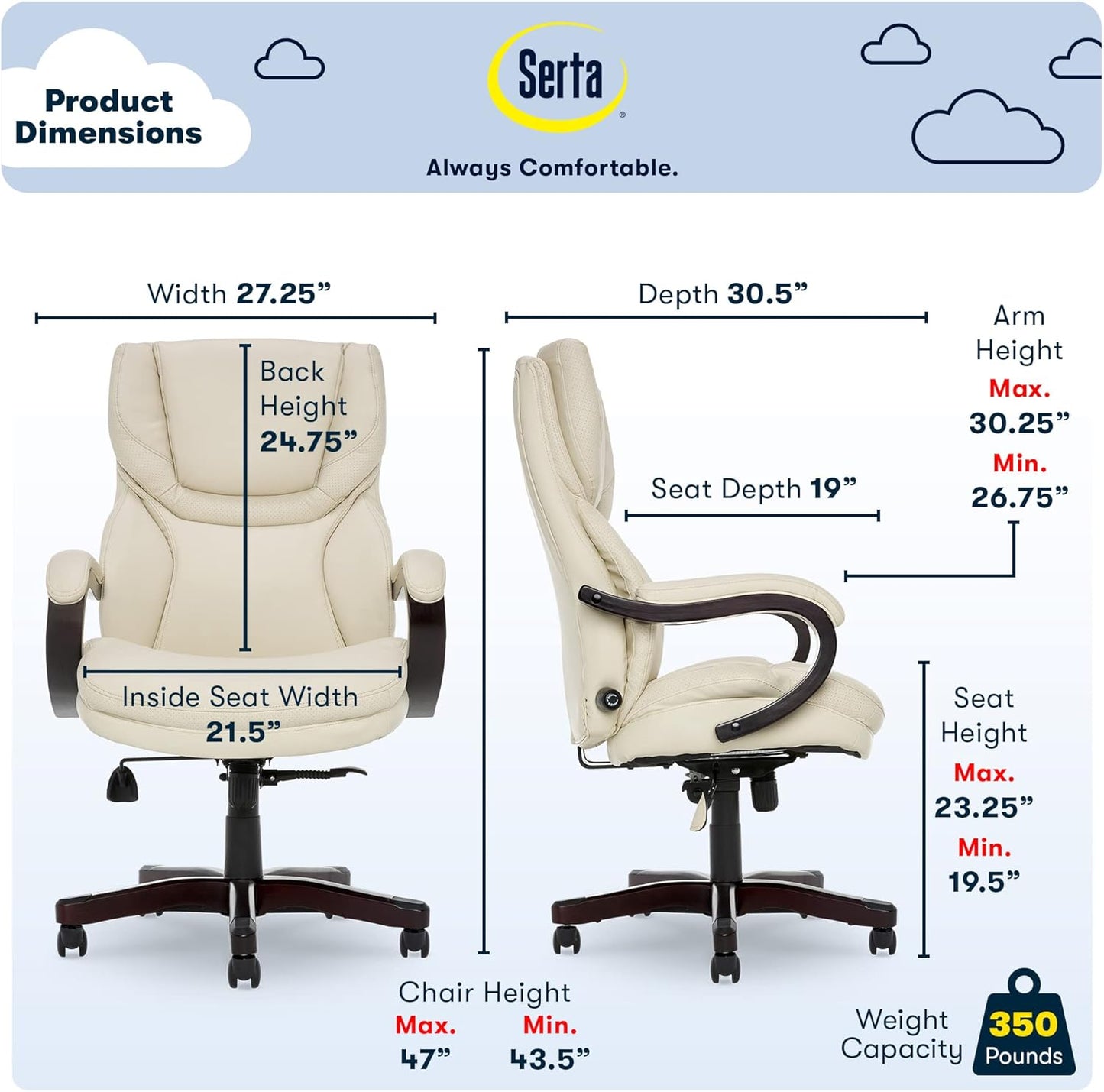 Serta Executive Office Chair - Ivory - Image 2