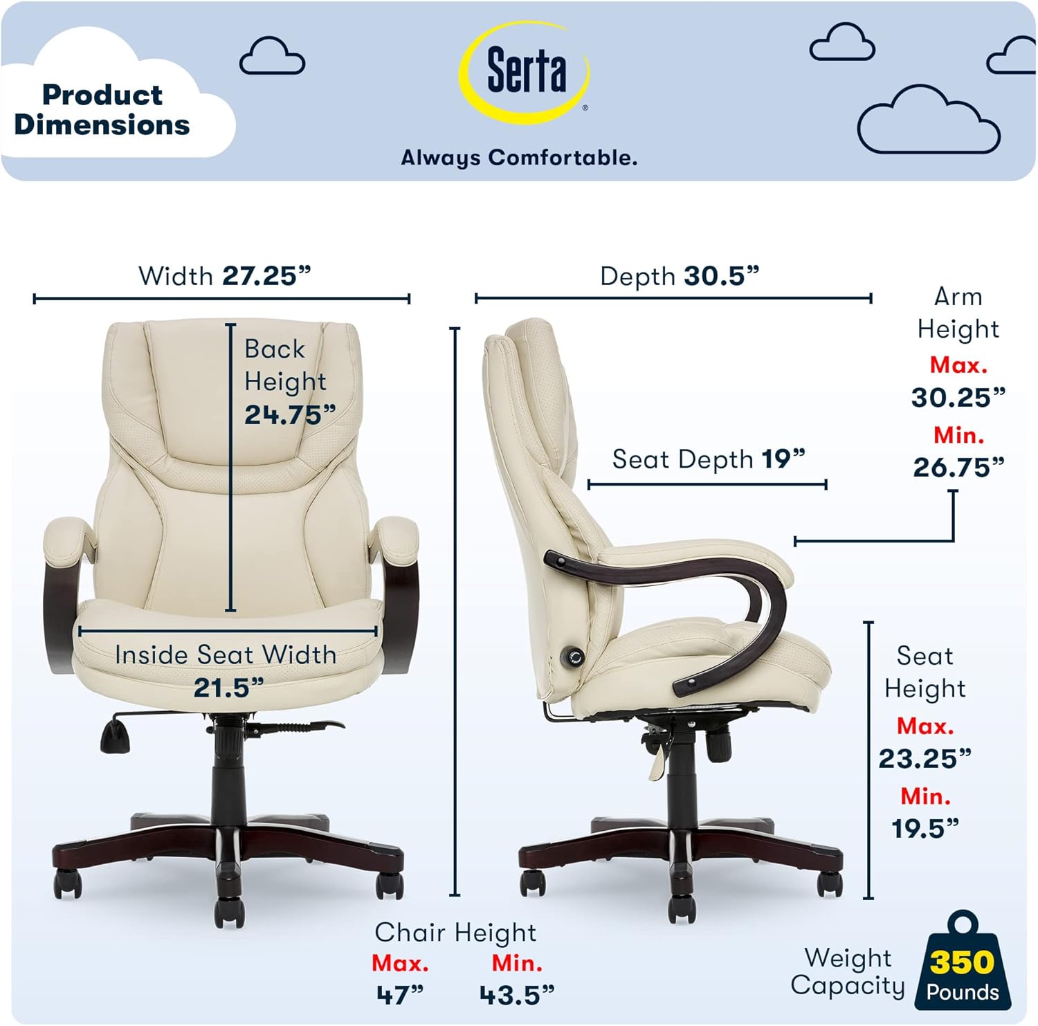 Serta Executive Office Chair - Ivory - Image 2