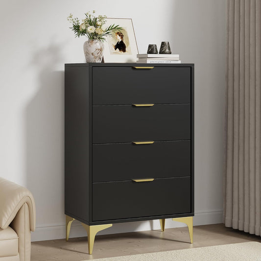 Dresser for Bedroom with 4 Drawers - Black - Image 1