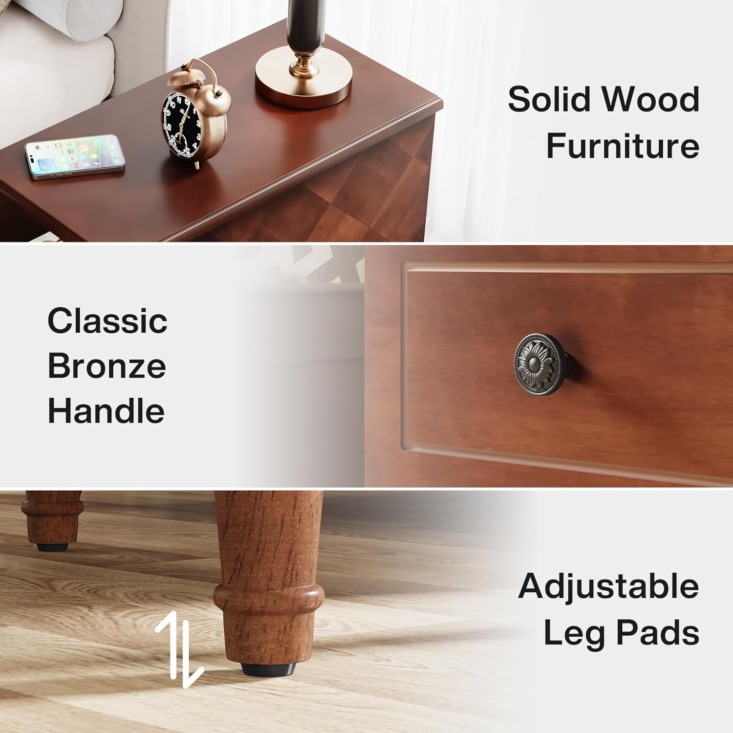 Solid Wood End Table, Fully Assembled Narrow Side Table with Drawers - Brown - Image 8