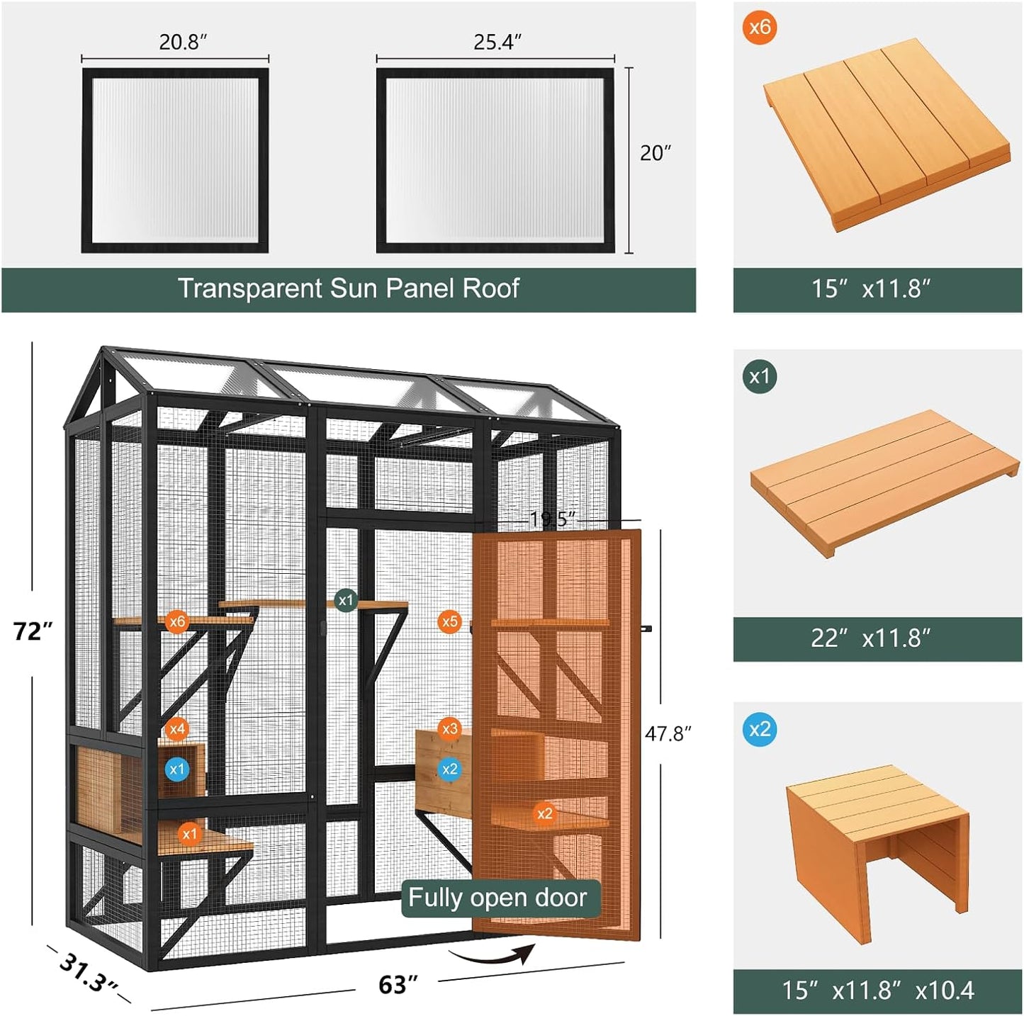 Cat Catio, Black Catio Outdoor Cat Enclosure, Large Cats House for Multiple Cats - Image 6