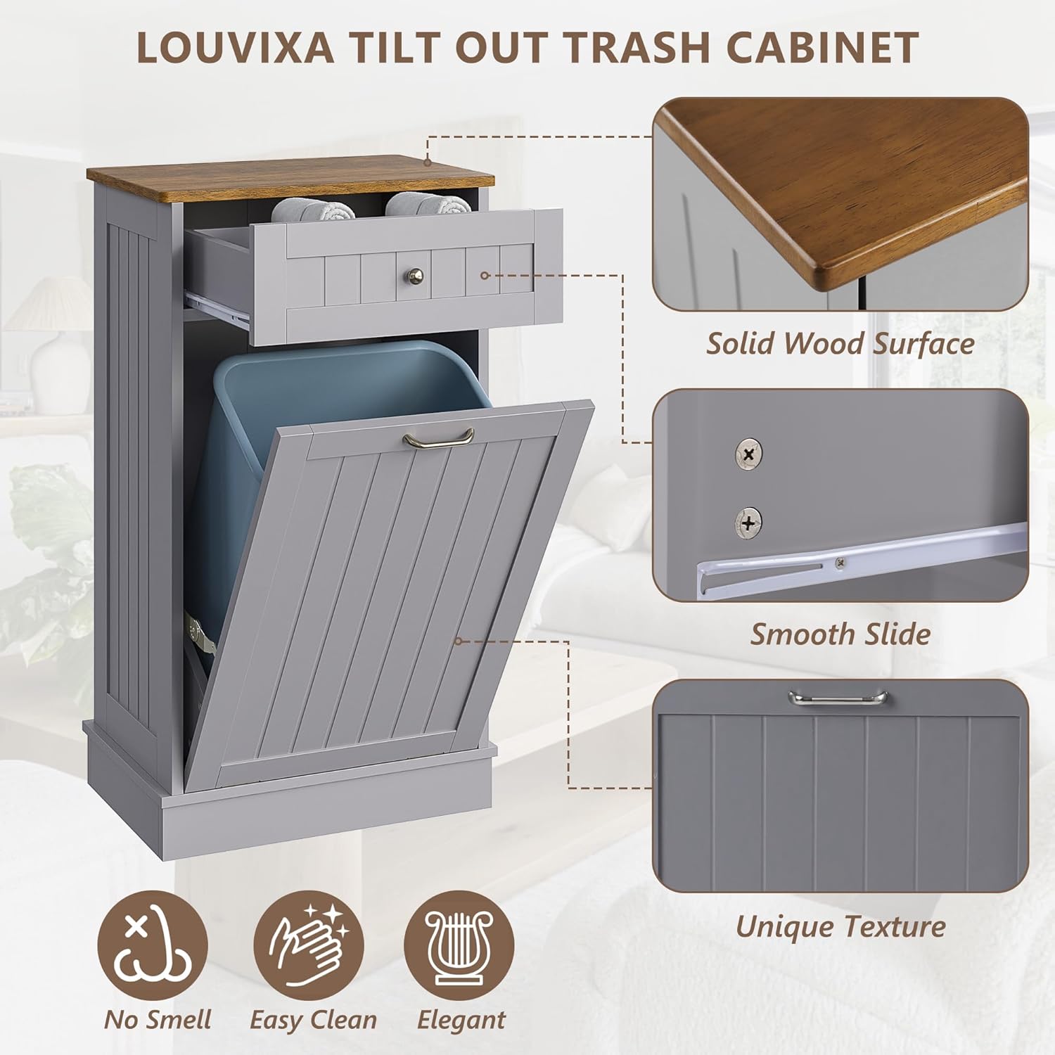 Tilt Out Trash Bin Cabinet - GRAY - Image 7