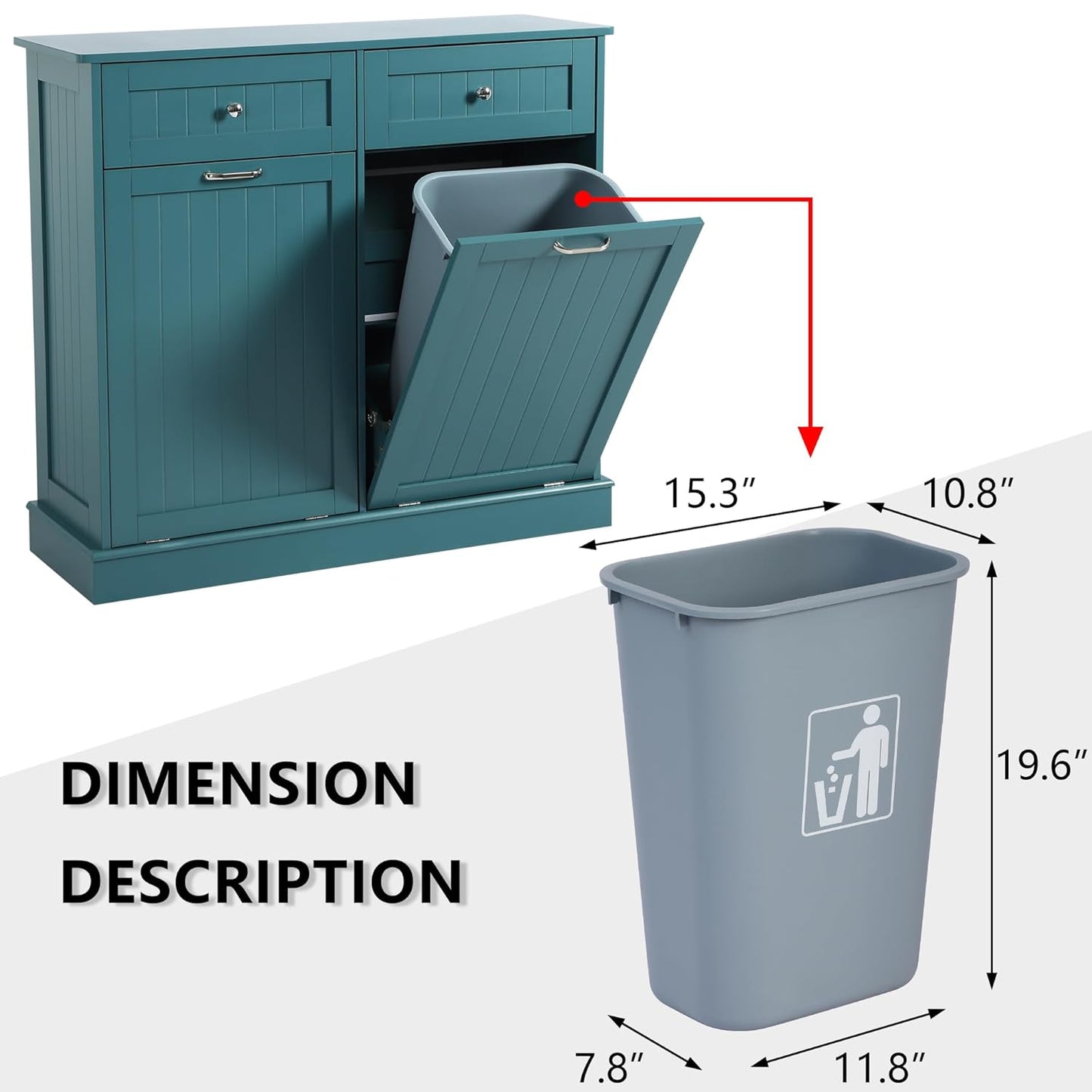 Tilt Out Double Trash Cabinet - TEAL BLUE - Image 9