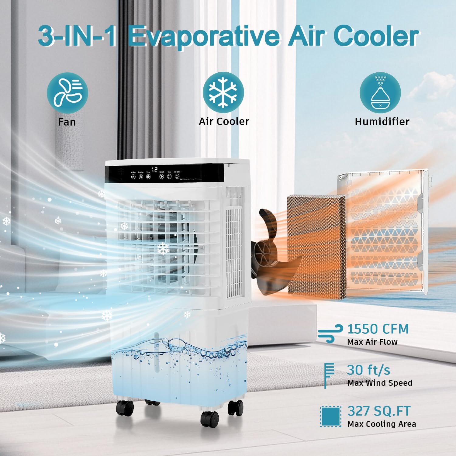 28” Evaporative Air Cooler w/ 3 Gallon Water Tank - Image 2