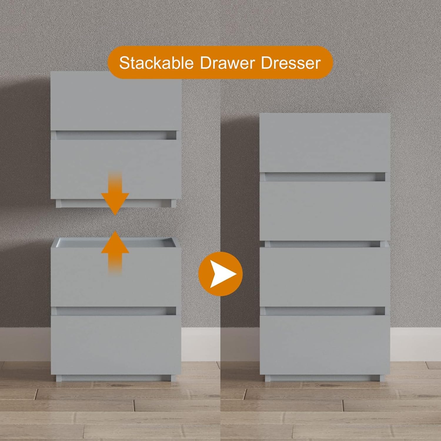 2 Drawer Dresser - Grey - SET OF 1 - Stackable - Image 7