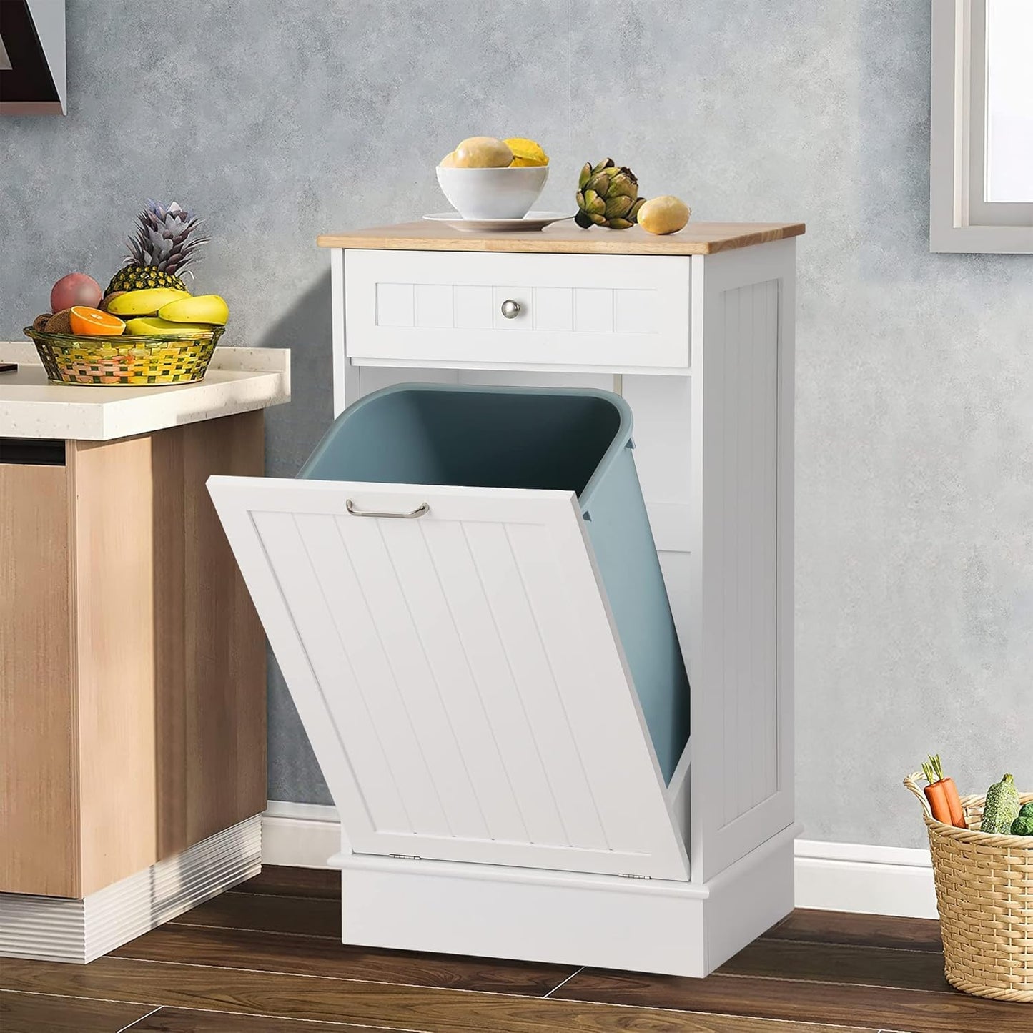 Tilt Out Single Trash Cabinet - WHITE - Image 2