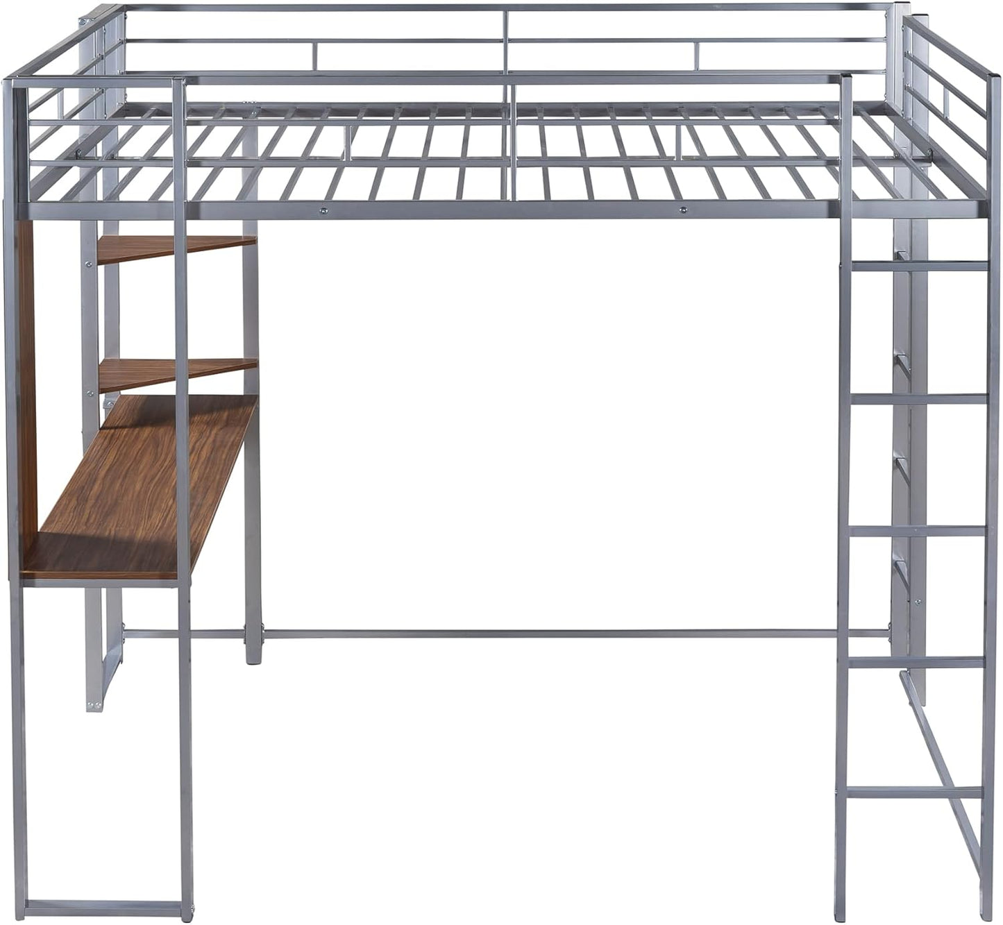 Full Loft Beds Metal Bed Frame Loft Bed with Desk and Bookcase, Full Size Loft Bed for Dorm, Boys & Girls Teens Kids - Image 6