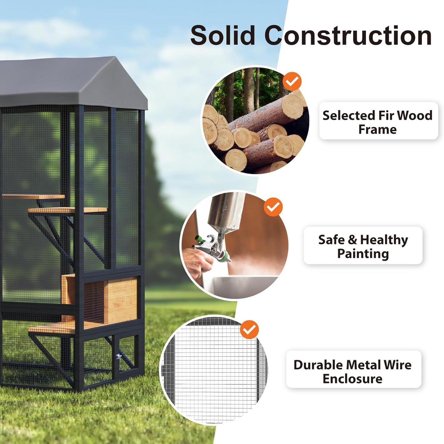Cat Catio, Black Catio Outdoor Cat Enclosure, Large Cats House for Multiple Cats - Image 7