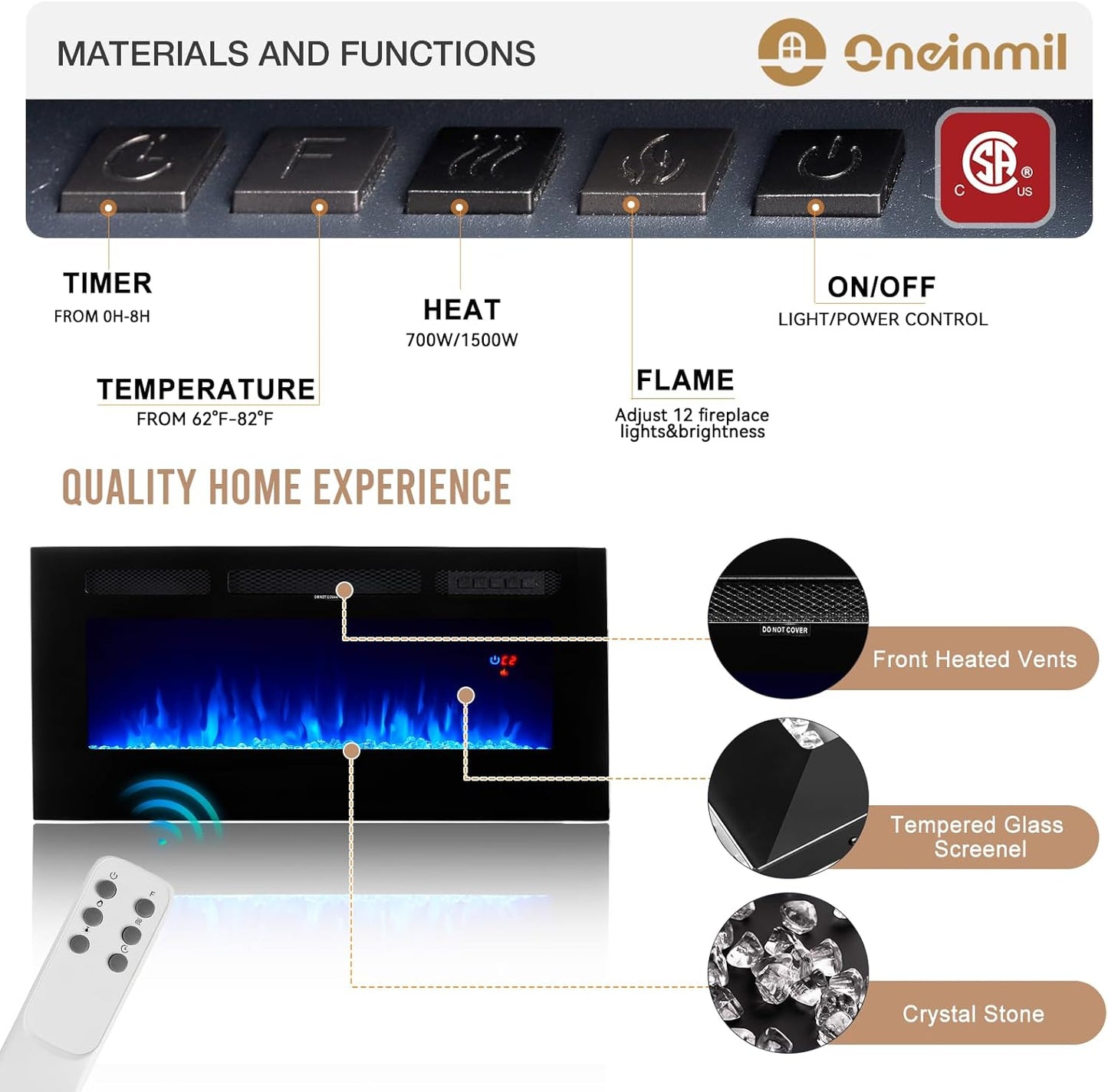 Fireplace TV Stand with 36" Electric Fireplace - Image 5