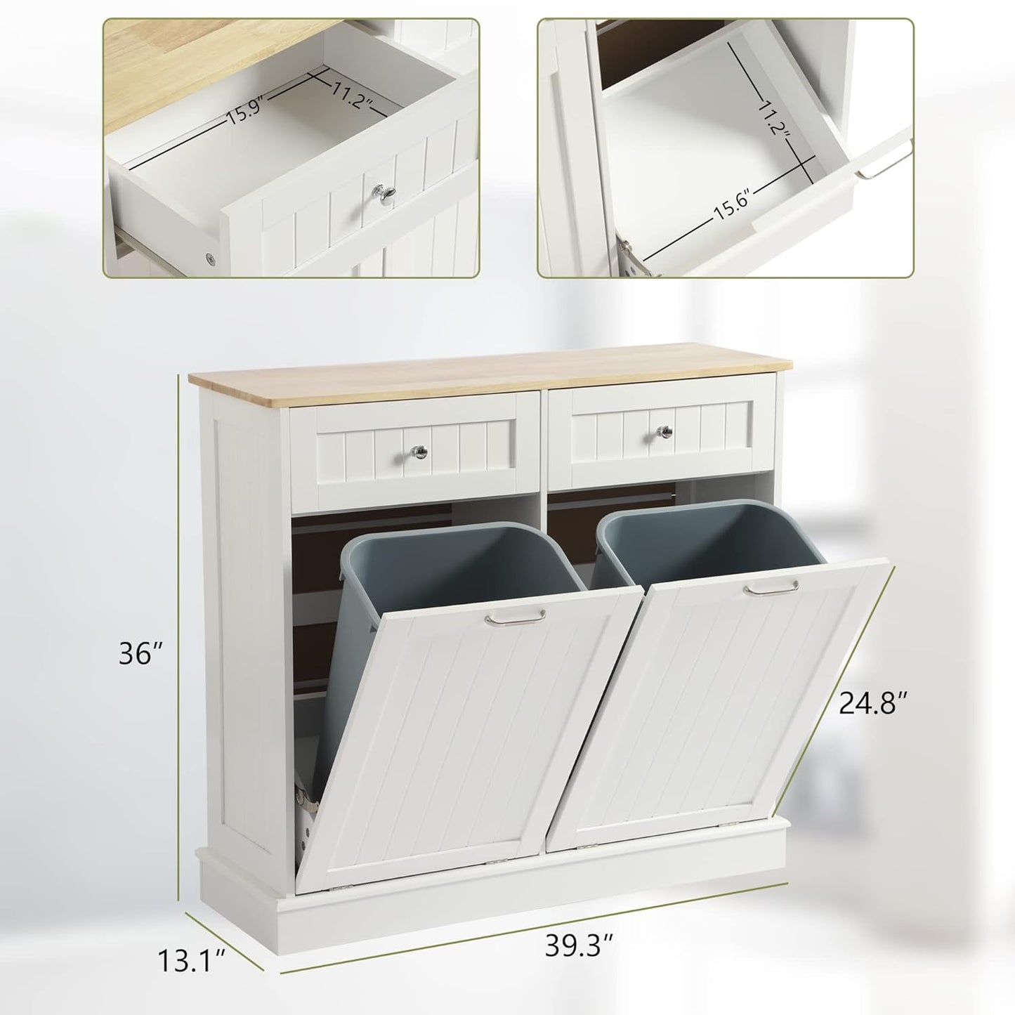Tilt Out Double Trash Cabinet - WHITE - Image 2
